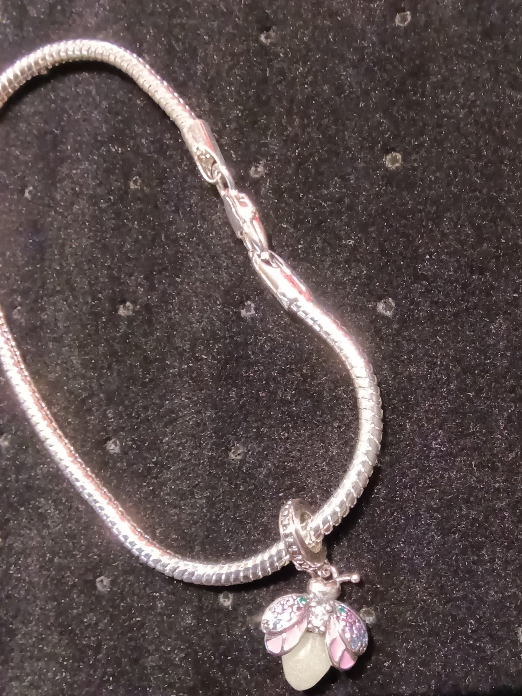 Gliederarmband+Charm Anhänger leuchtendes Glühwürmchen 925er Sterling Silber