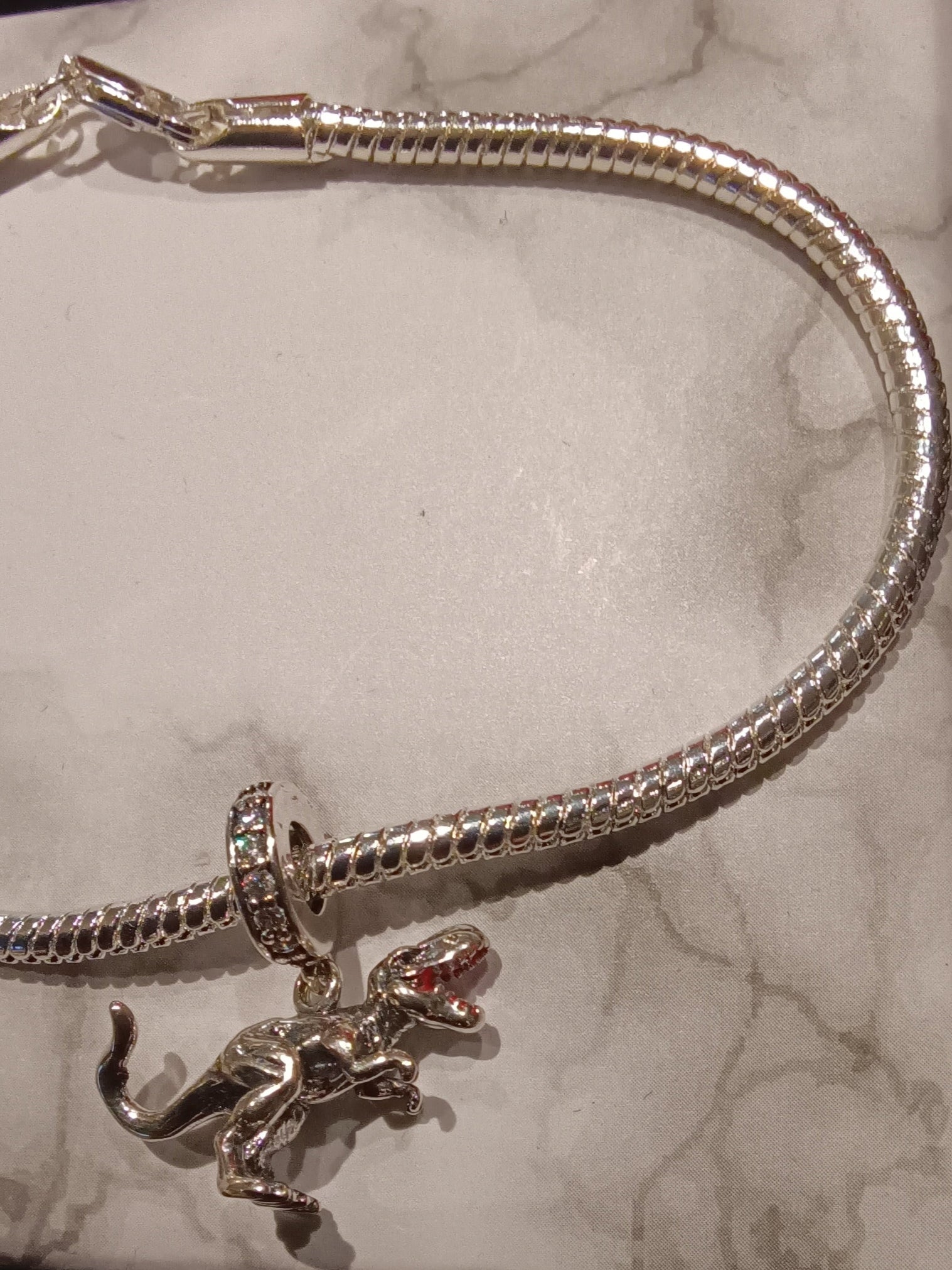 Gliederarmband+Charm Anhänger"T-Rex"925er Sterling Silber