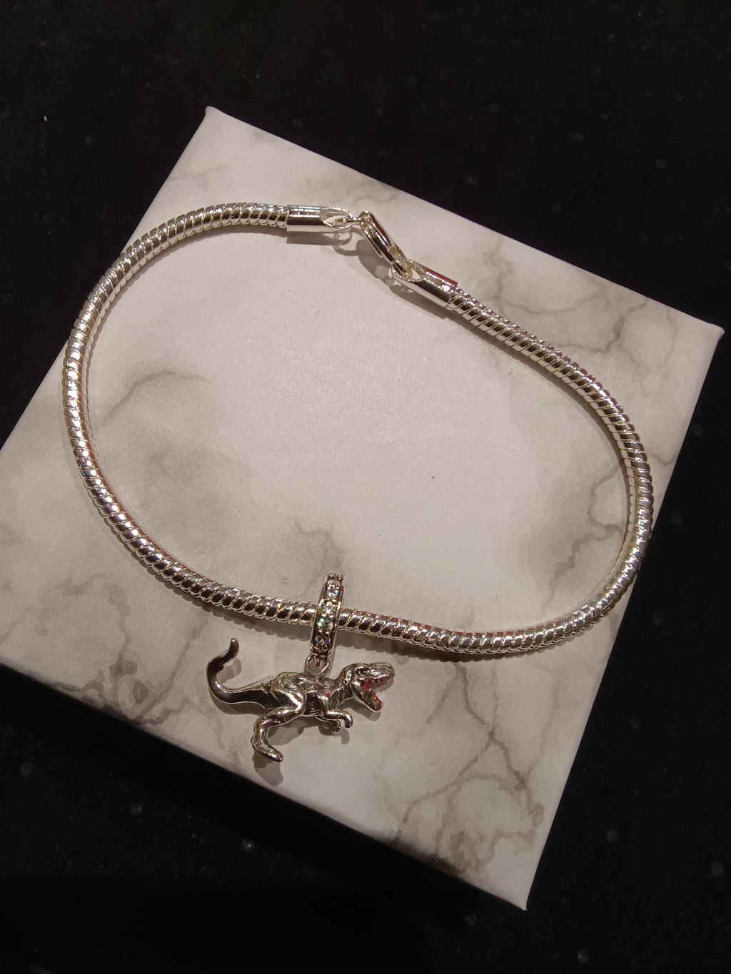 Gliederarmband+Charm Anhänger"T-Rex"925er Sterling Silber