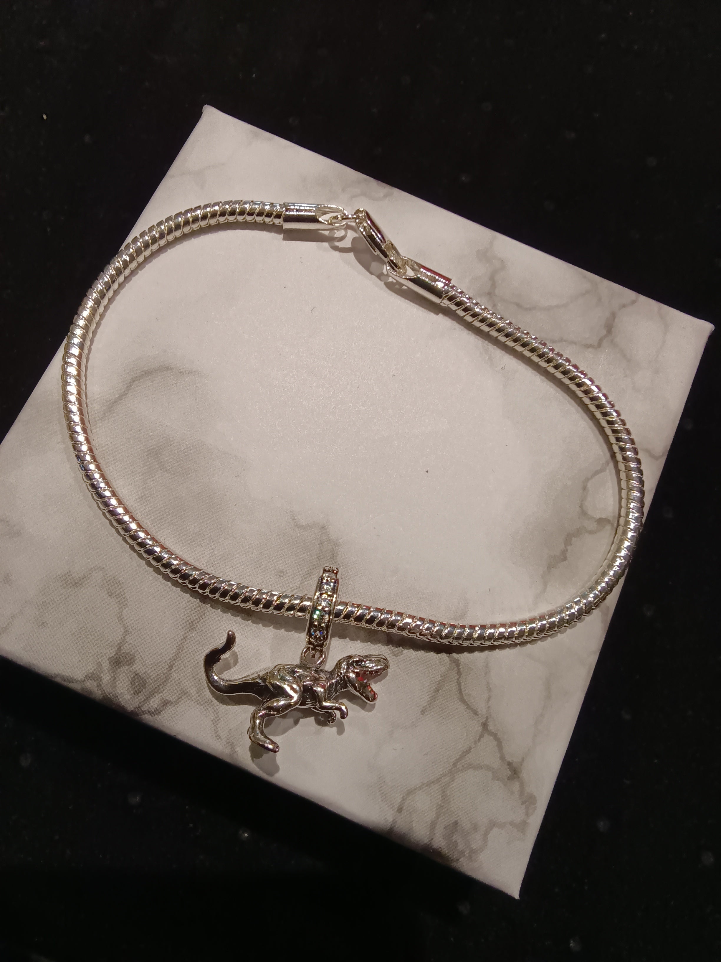 Gliederarmband+Charm Anhänger"T-Rex"925er Sterling Silber