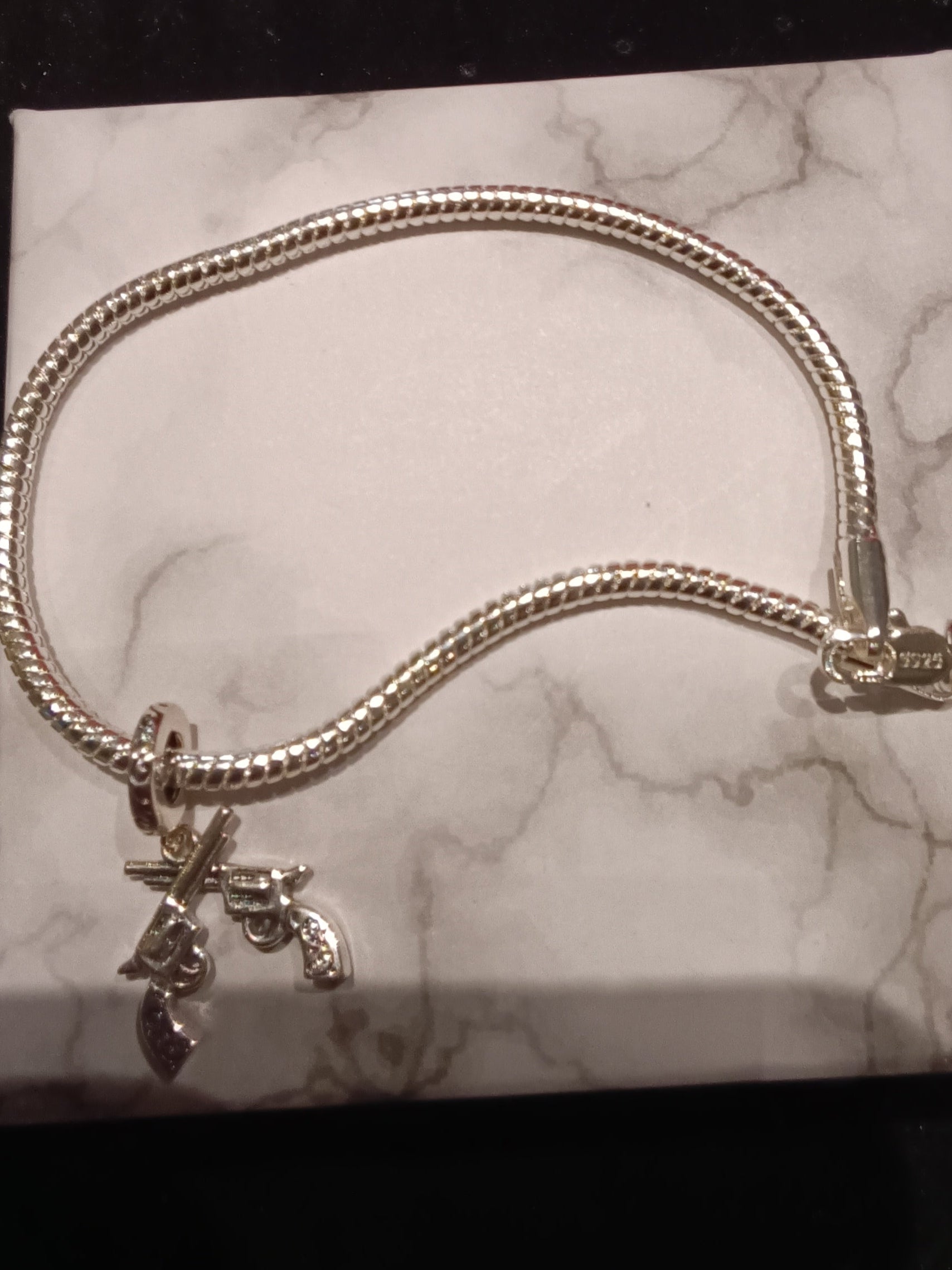 Gliederarmband + Charm Armband "Pistole" Anhänger 925 er Sterling Silber