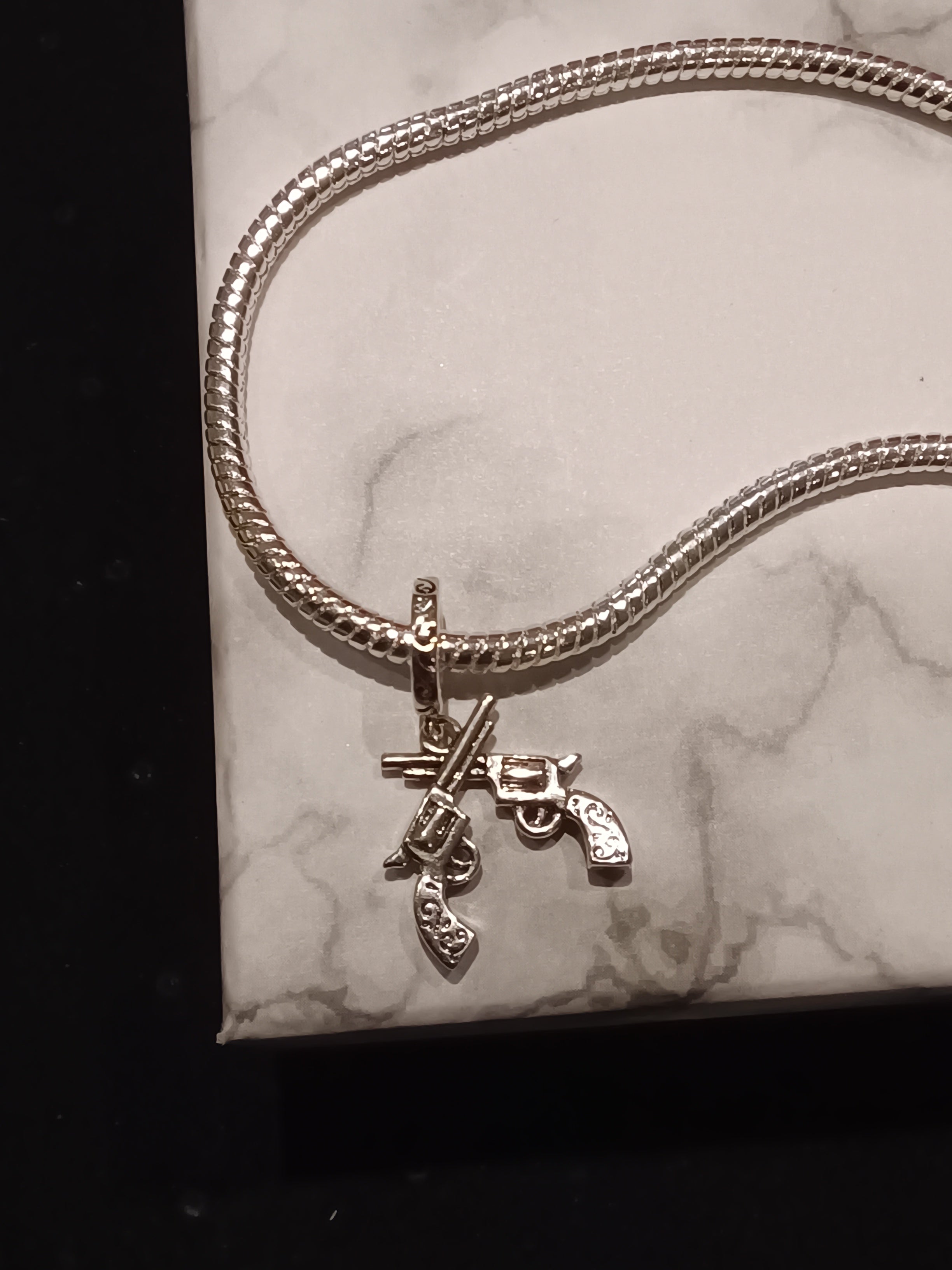 Gliederarmband + Charm Armband "Pistole" Anhänger 925 er Sterling Silber