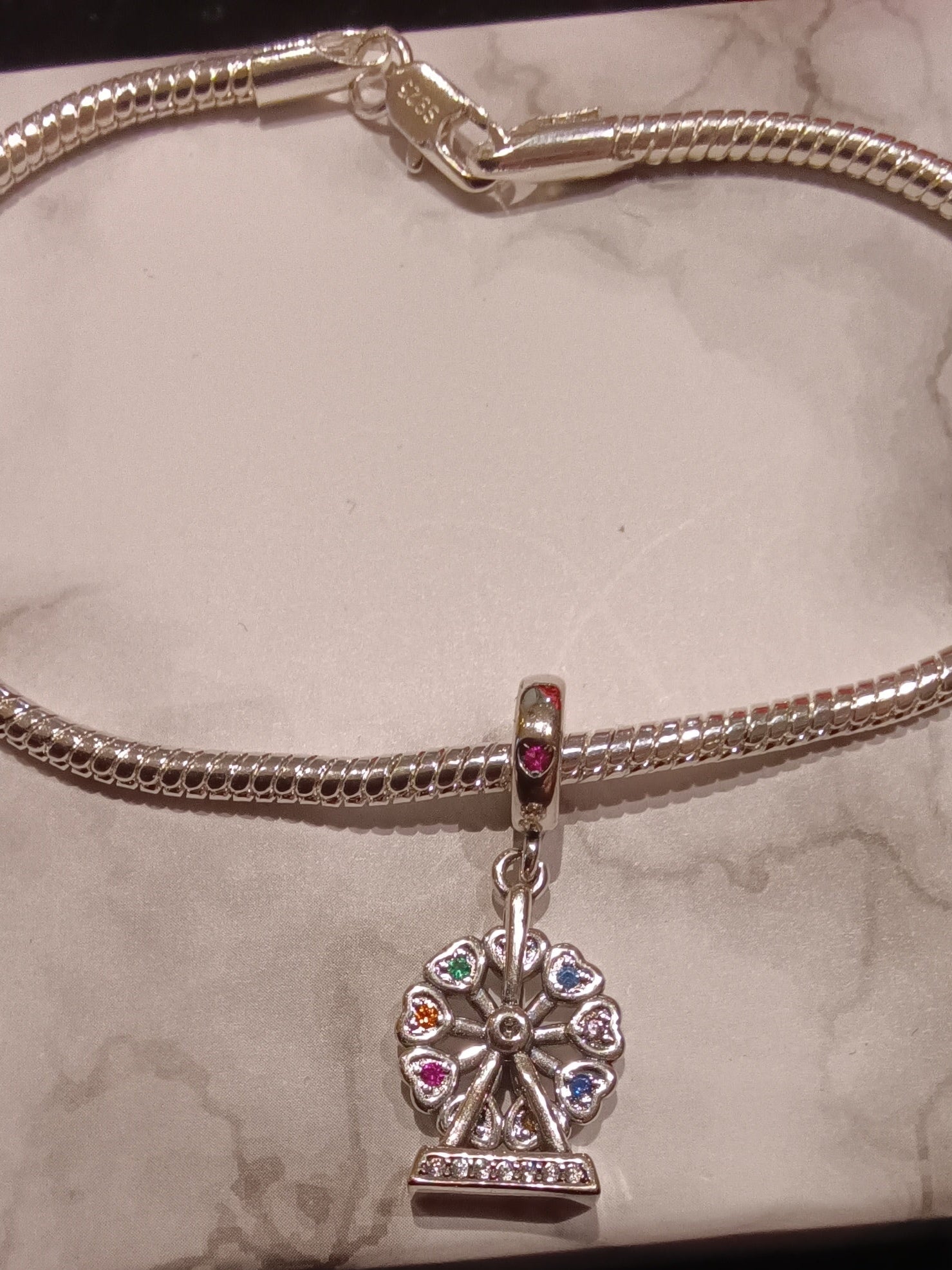 Gliederarmband +Charm Anhänger "Riesenrad" 925er Sterling Silber