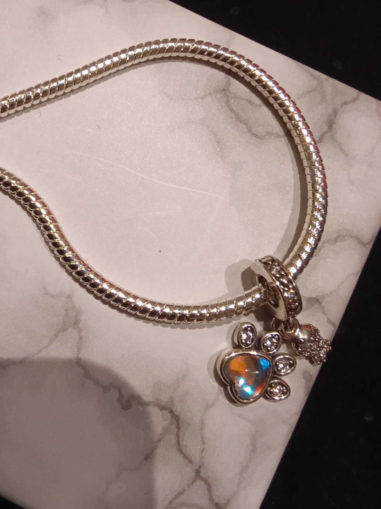 Gliederarmband +Charm Anhänger " Tierpfote"925er Sterling Silber