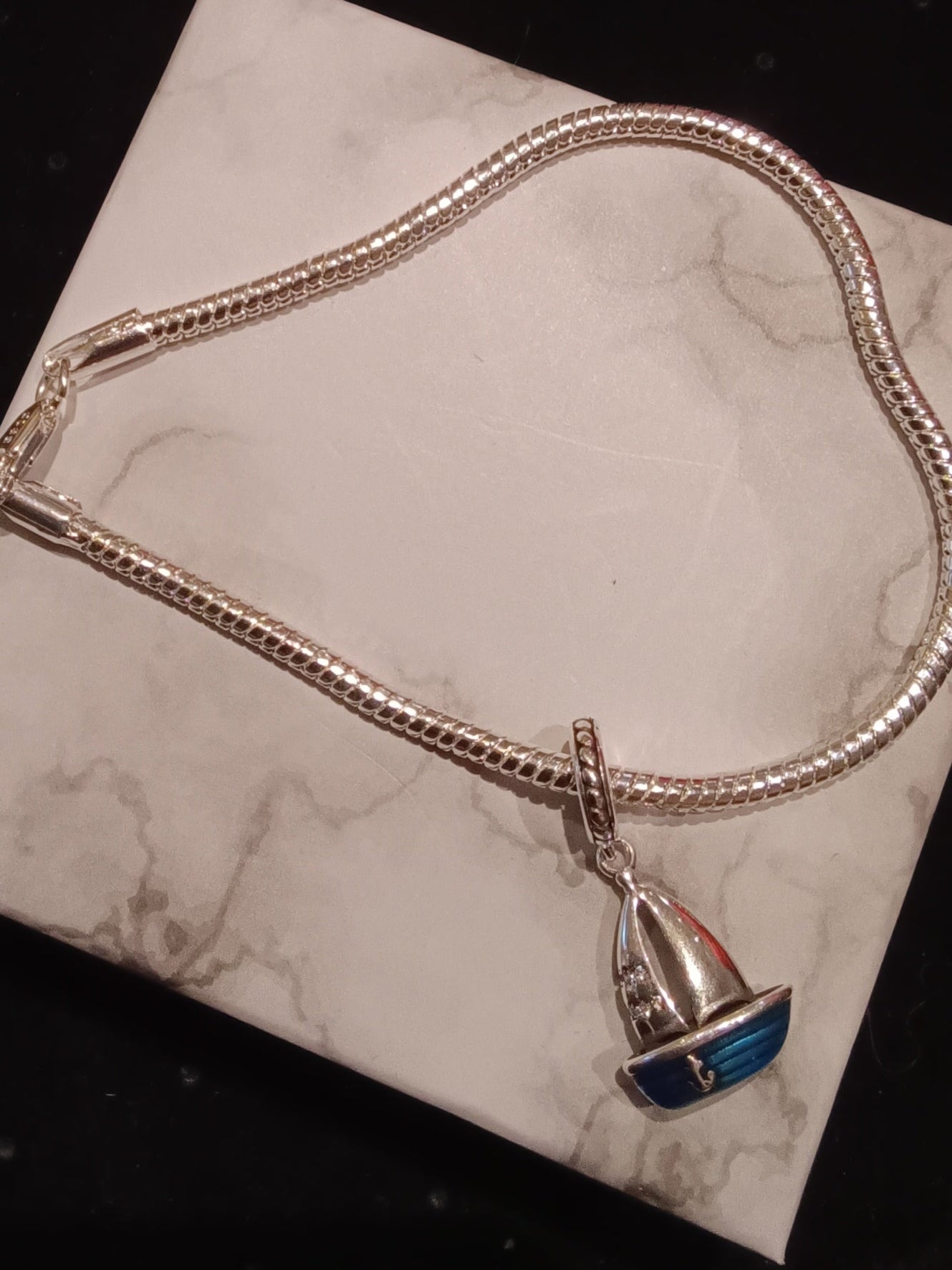 Gliederarmband+ Charm Anhänger " Segelschiff" 925 er Sterling Silber