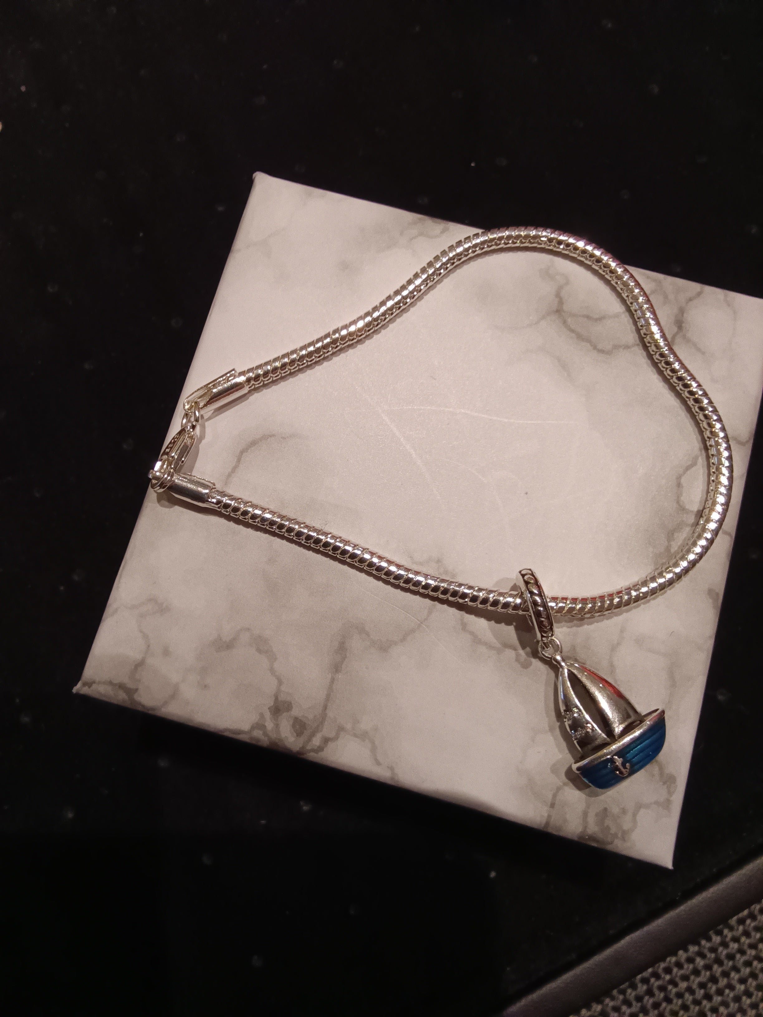 Gliederarmband+ Charm Anhänger " Segelschiff" 925 er Sterling Silber