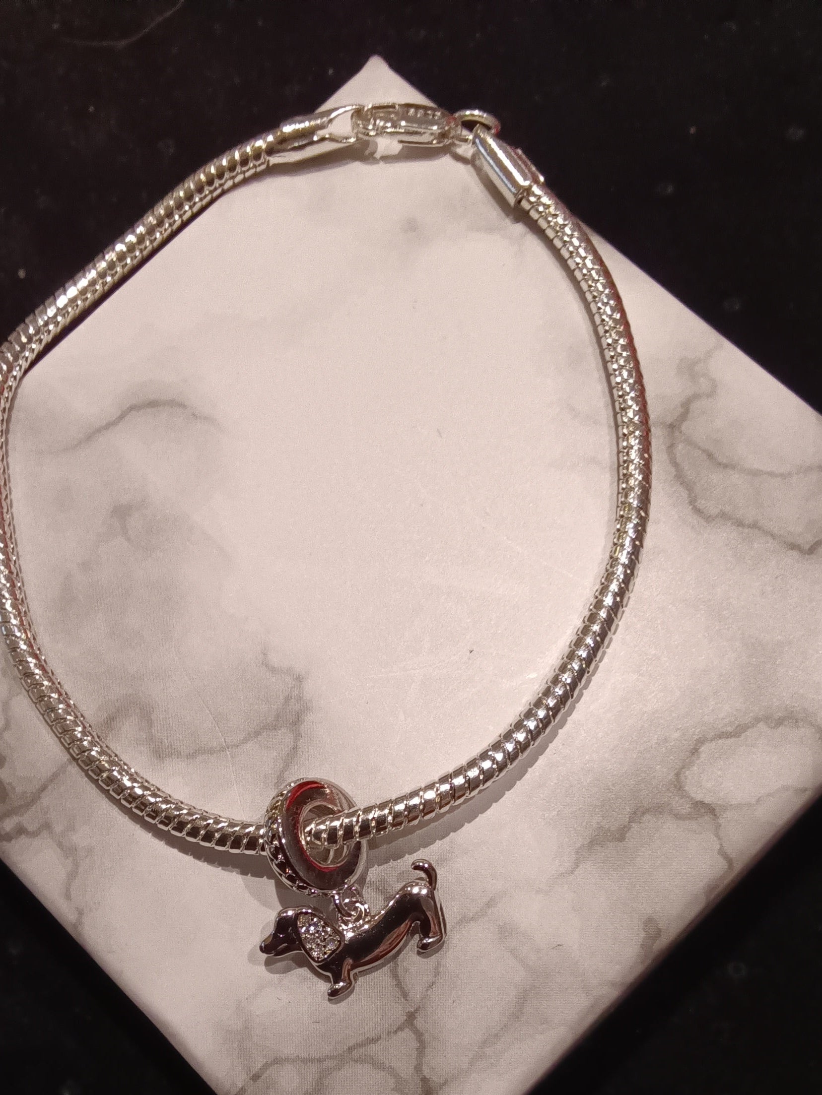 Gliederarmband + Charm Anhänger "Dackel" 925 er Sterling Silber