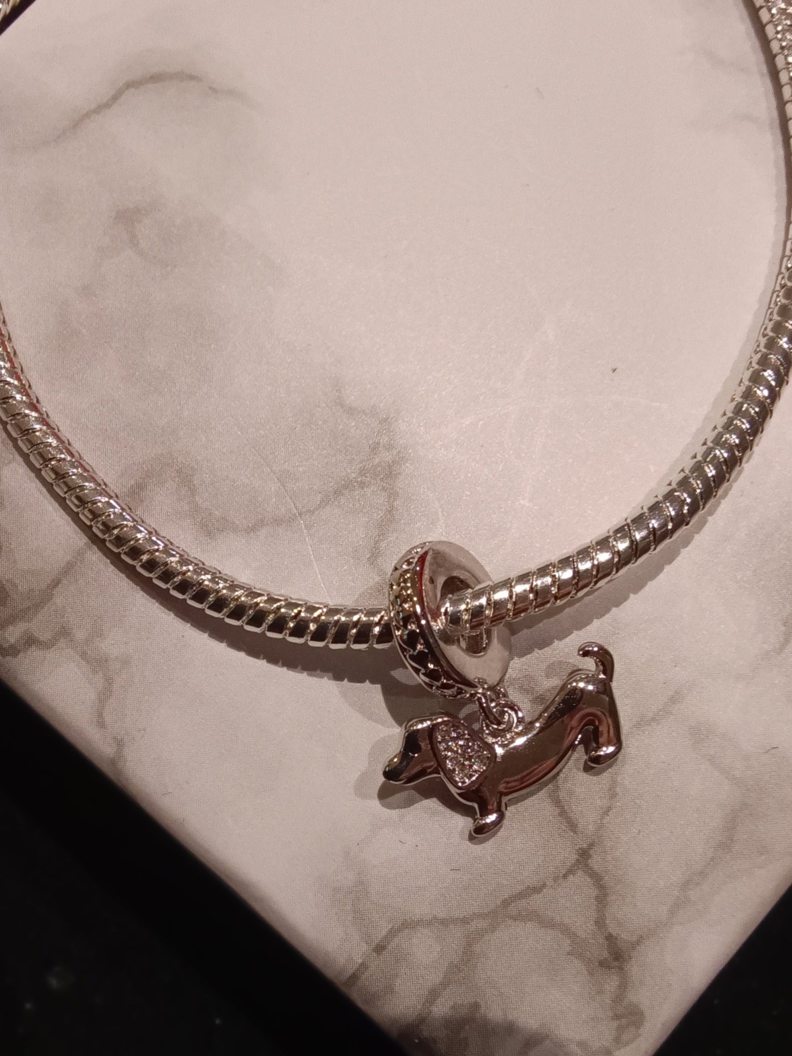 Gliederarmband + Charm Anhänger "Dackel" 925 er Sterling Silber