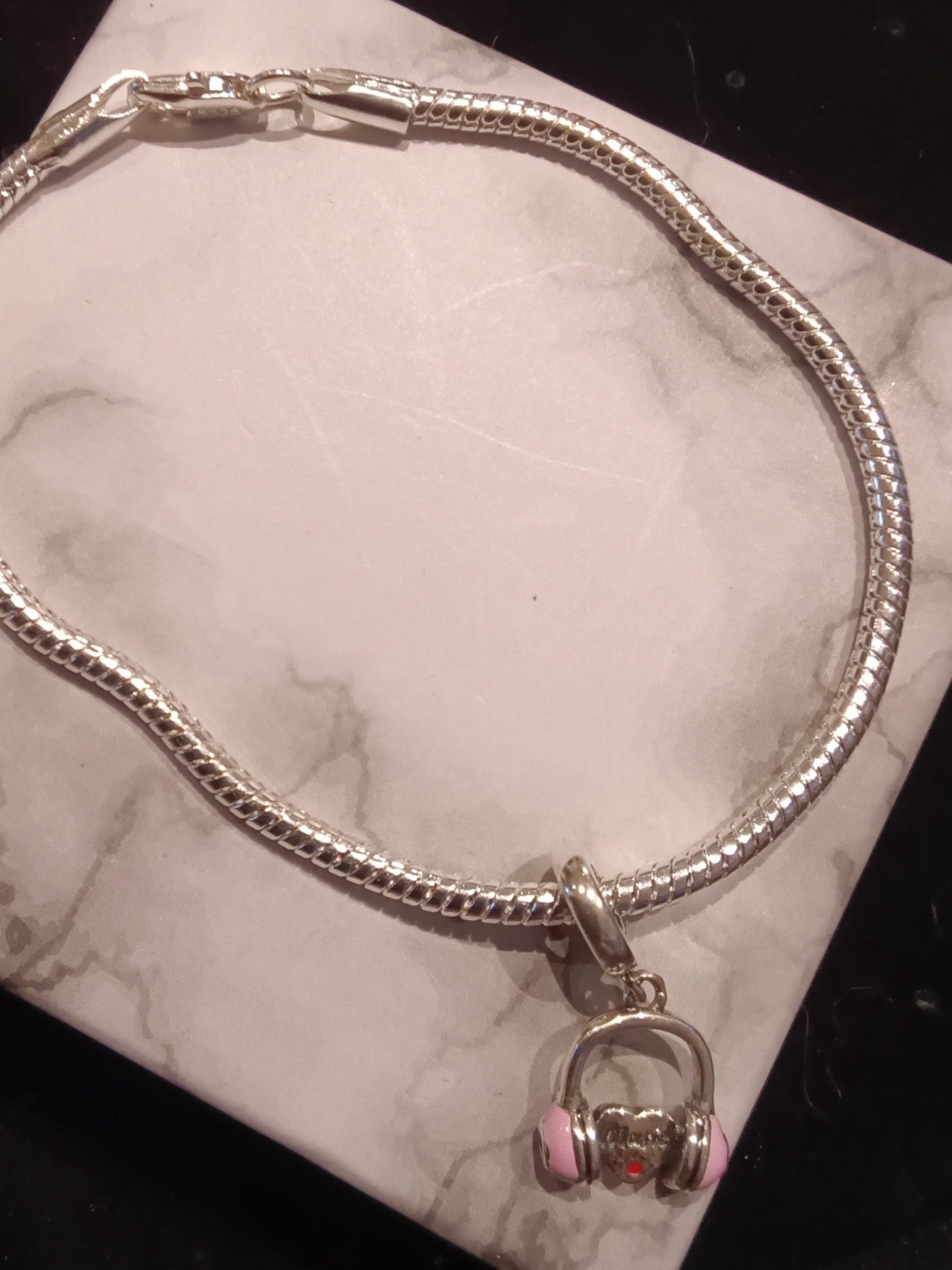 Gliederarmband +Charm Anhänger "Headset mit Herz"925er Sterling Silber