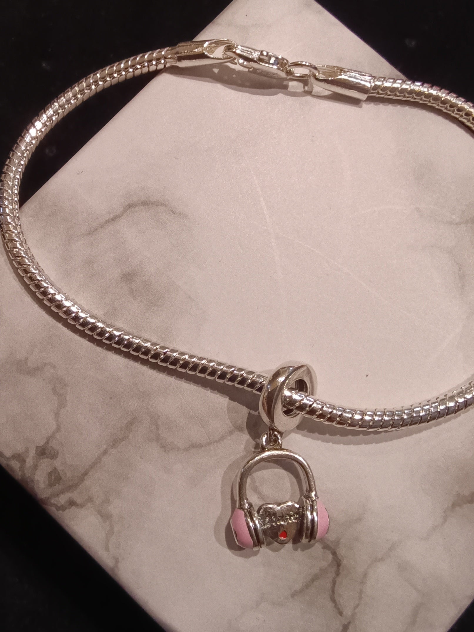 Gliederarmband +Charm Anhänger "Headset mit Herz"925er Sterling Silber