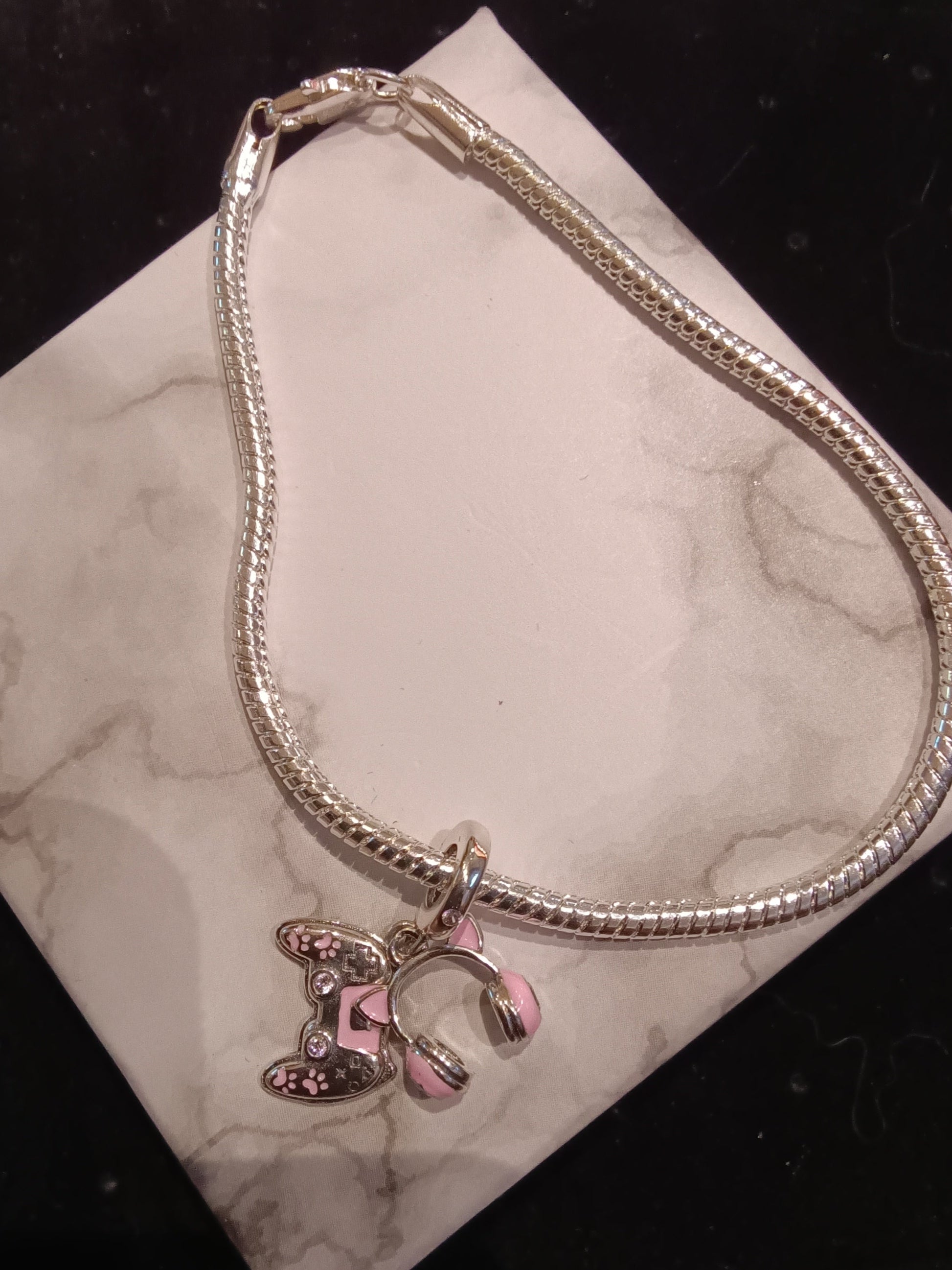Gliederarmband + Charm Anhänger " Headset/Controller"925er Sterling Silber