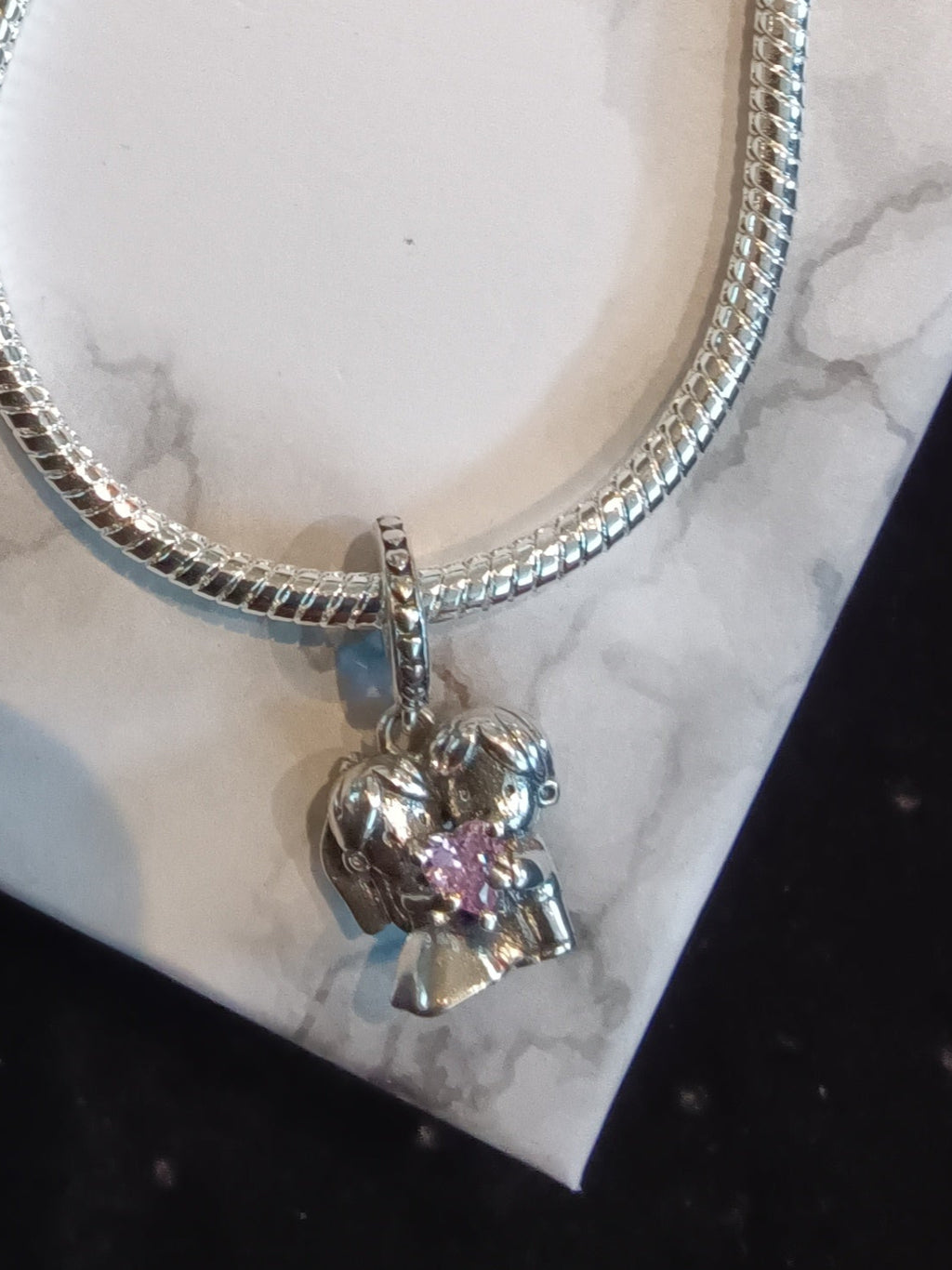 Gliederarmband+Charm Anhänger "Brautpaar" 925er Sterling Silber