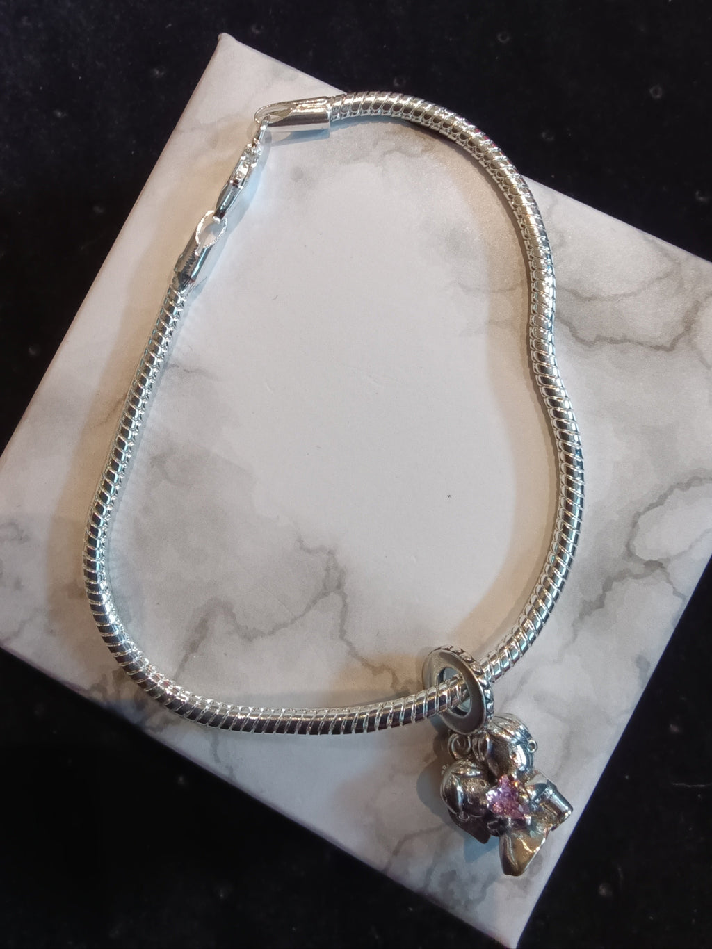 Gliederarmband+Charm Anhänger "Brautpaar" 925er Sterling Silber