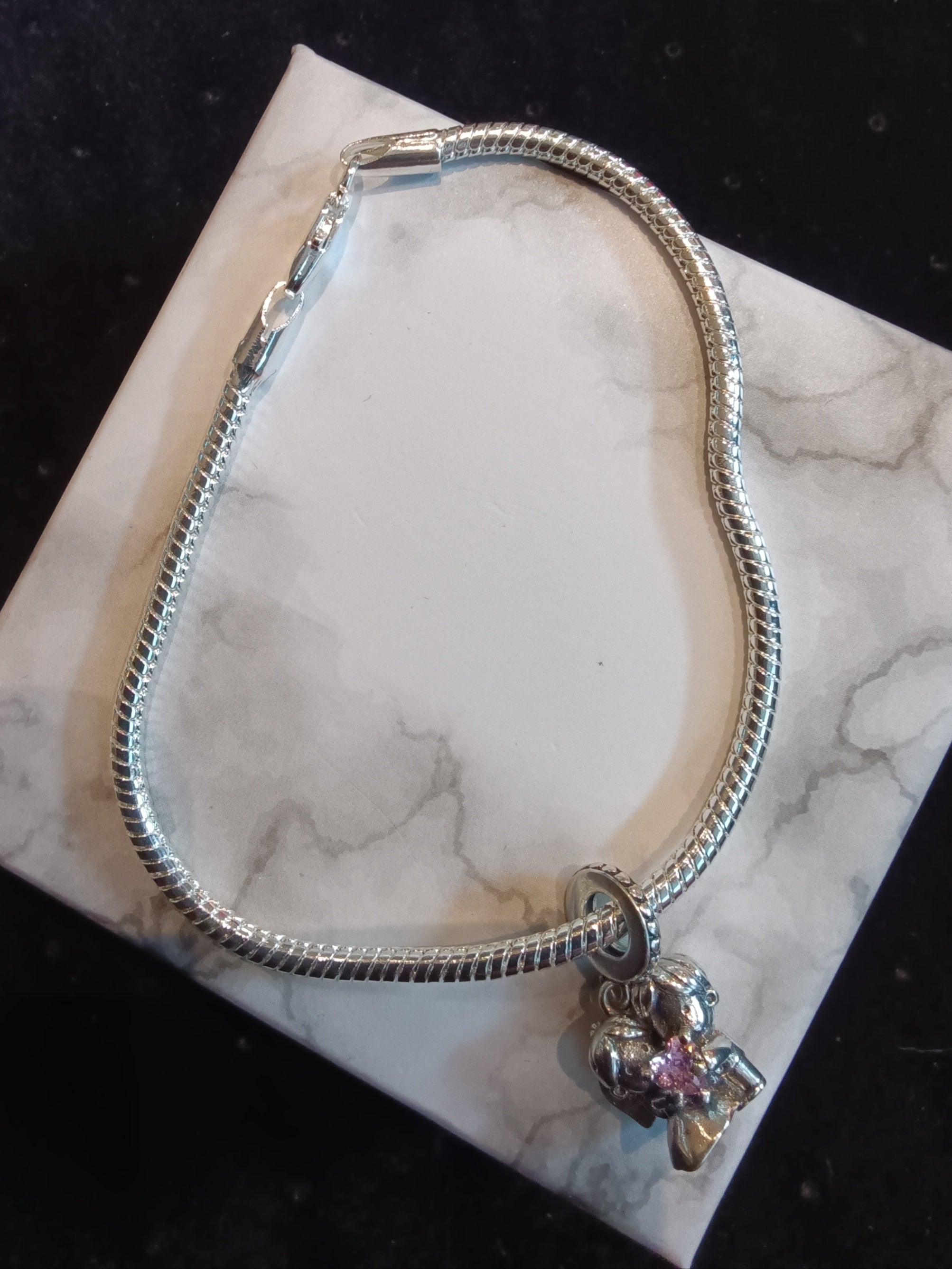 Gliederarmband+Charm Anhänger "Brautpaar" 925er Sterling Silber