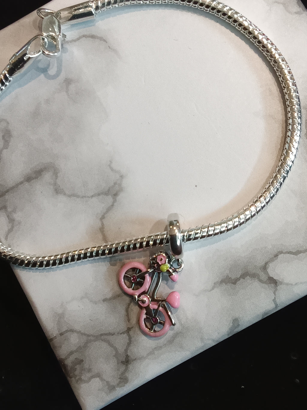 Gliederarmband +Charm Anhänger "Fahrrad" 925 er Sterling Silber