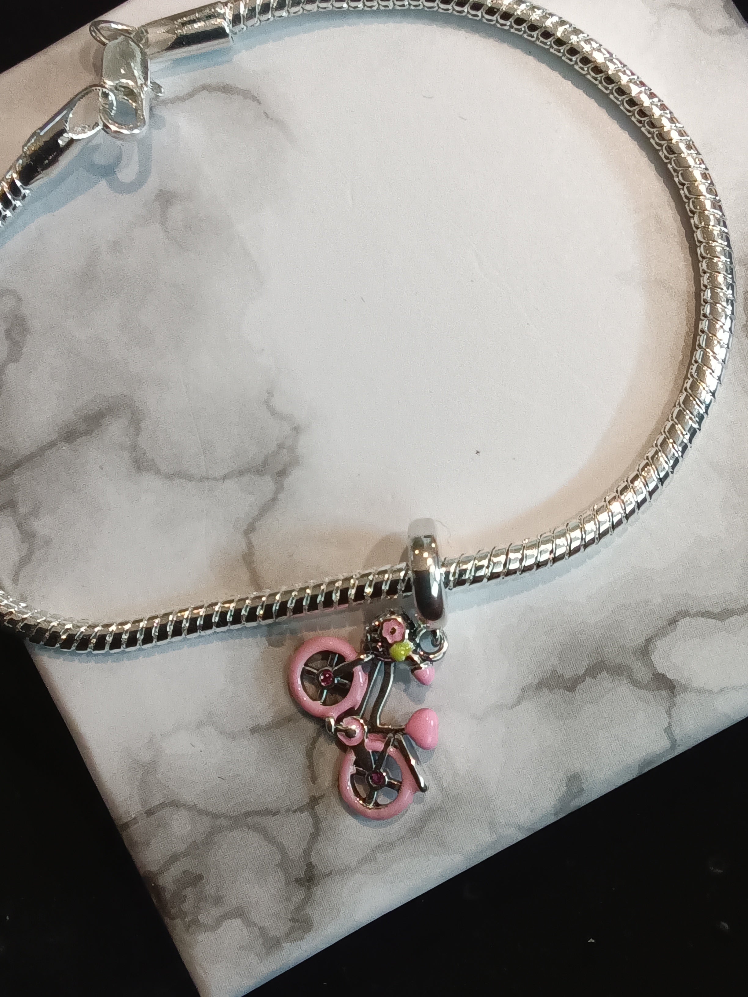 Gliederarmband +Charm Anhänger "Fahrrad" 925 er Sterling Silber