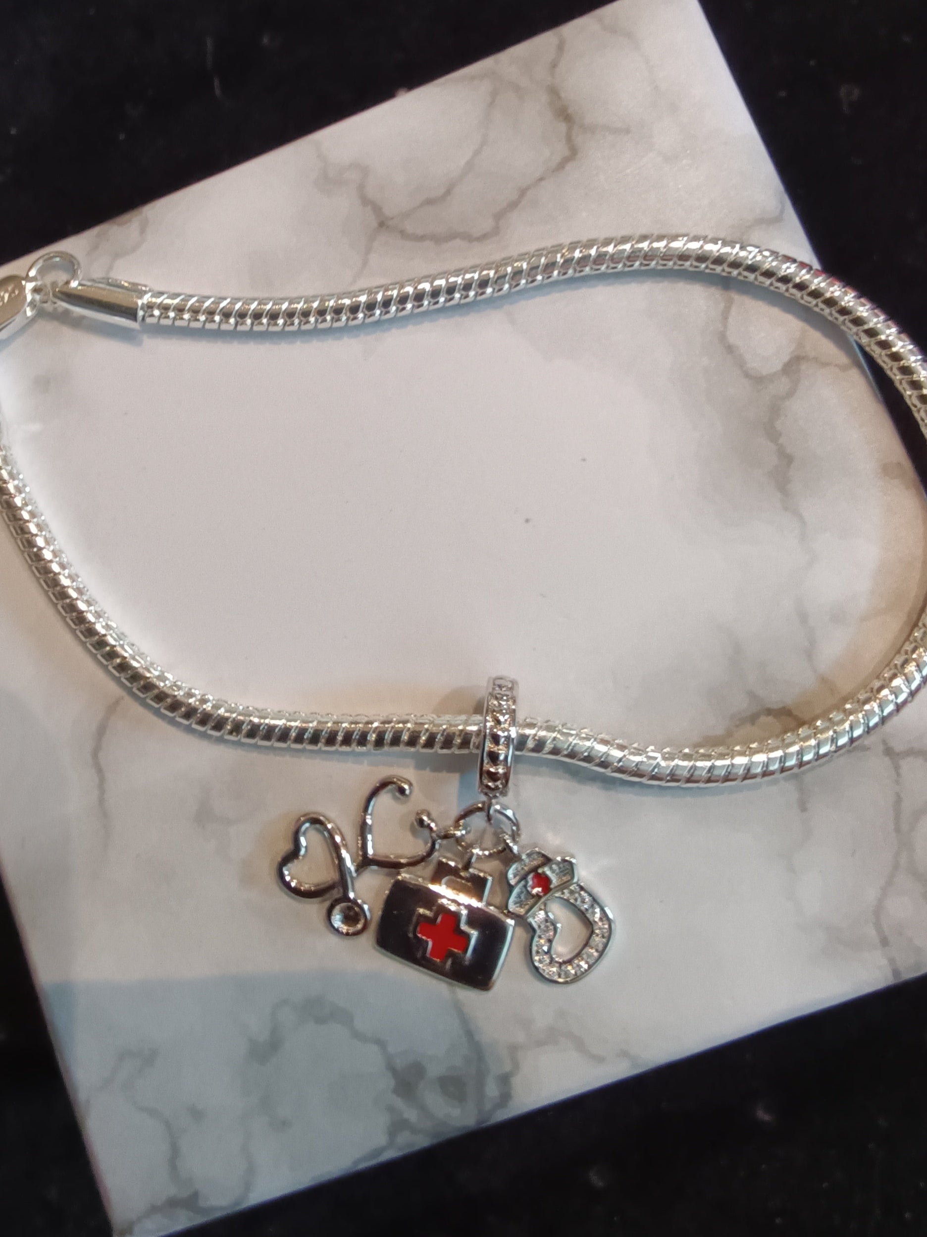 Gliederarmband +Charm Anhänger "Krankenschwester/Arzt"925 er Sterling Silber