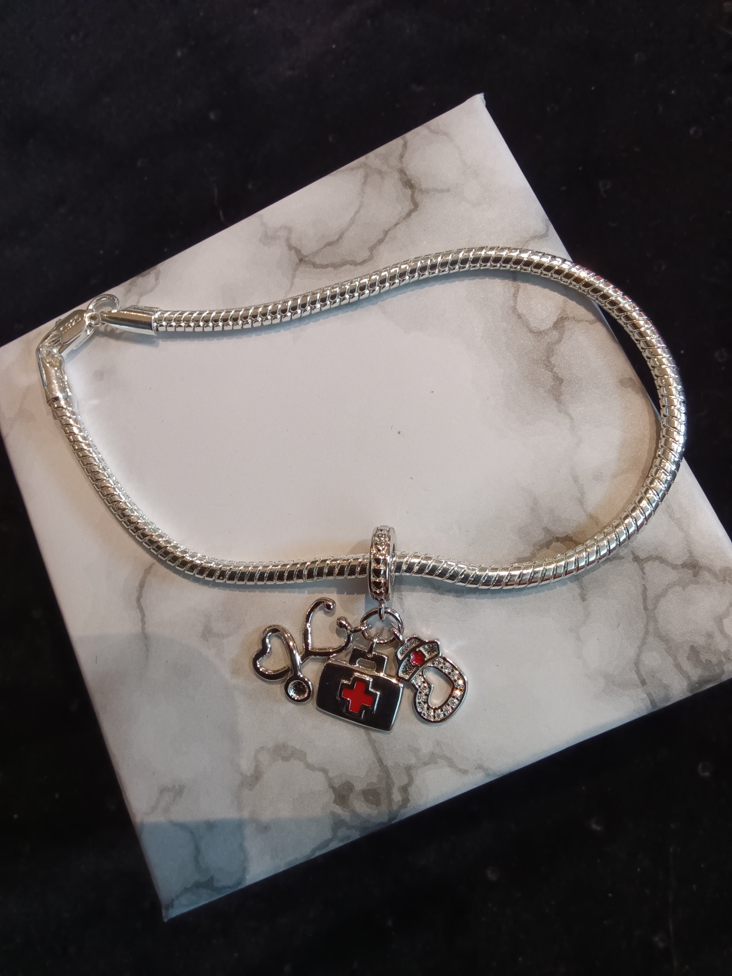 Gliederarmband +Charm Anhänger "Krankenschwester/Arzt"925 er Sterling Silber