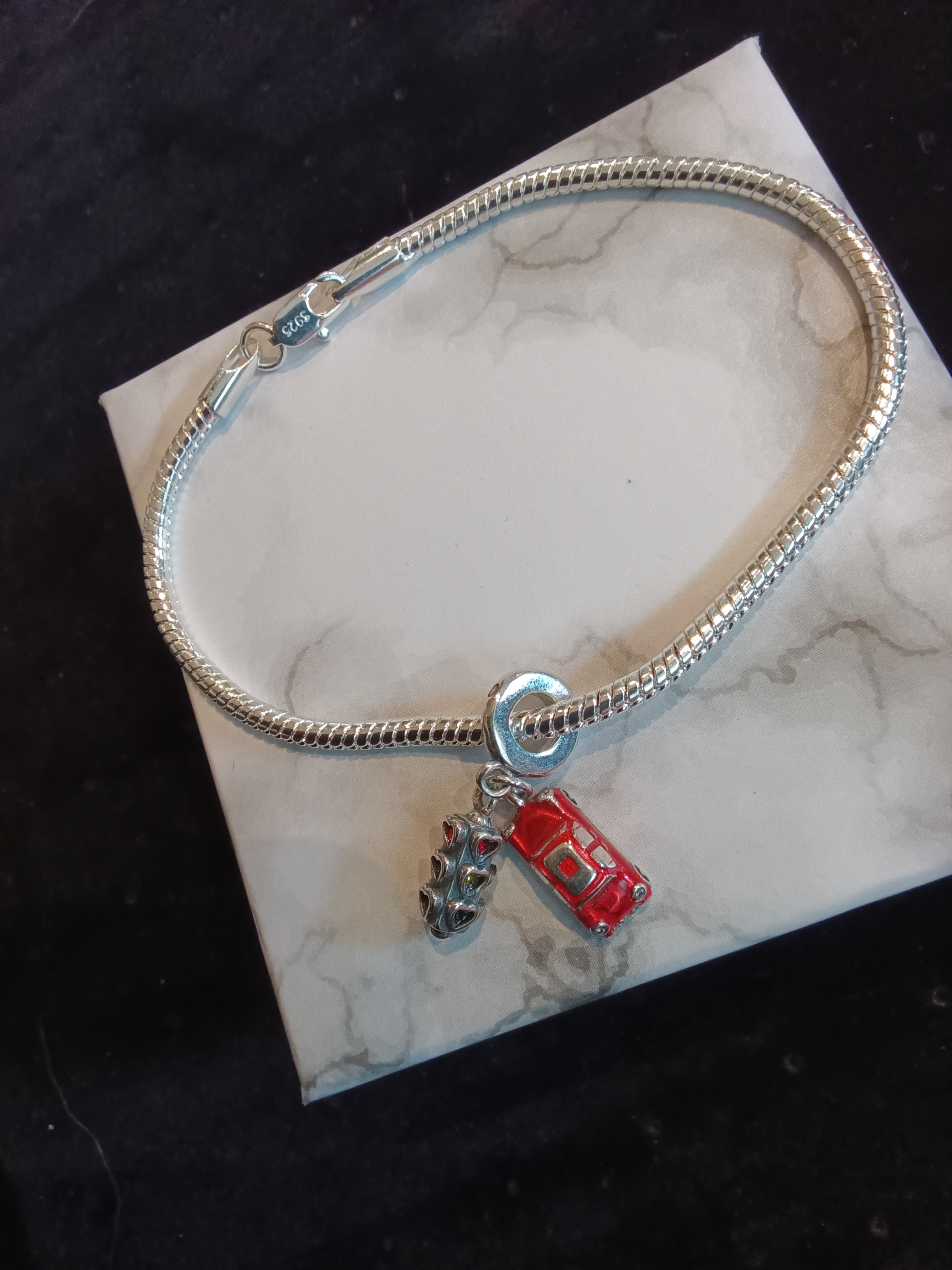 Gliederarmband +Charm Anhänger "Auto/Ampel" 925 er Sterling Silber