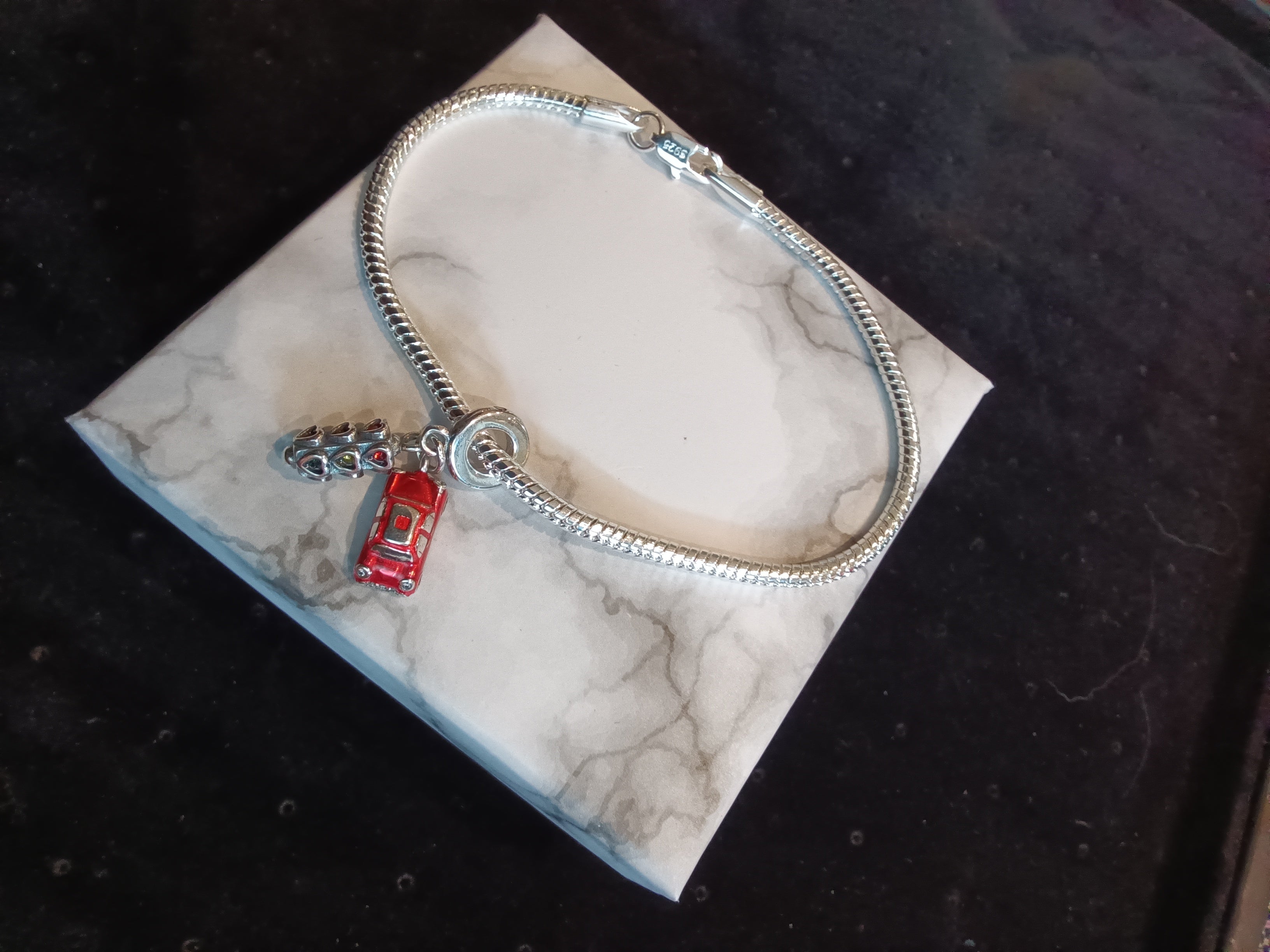 Gliederarmband +Charm Anhänger "Auto/Ampel" 925 er Sterling Silber