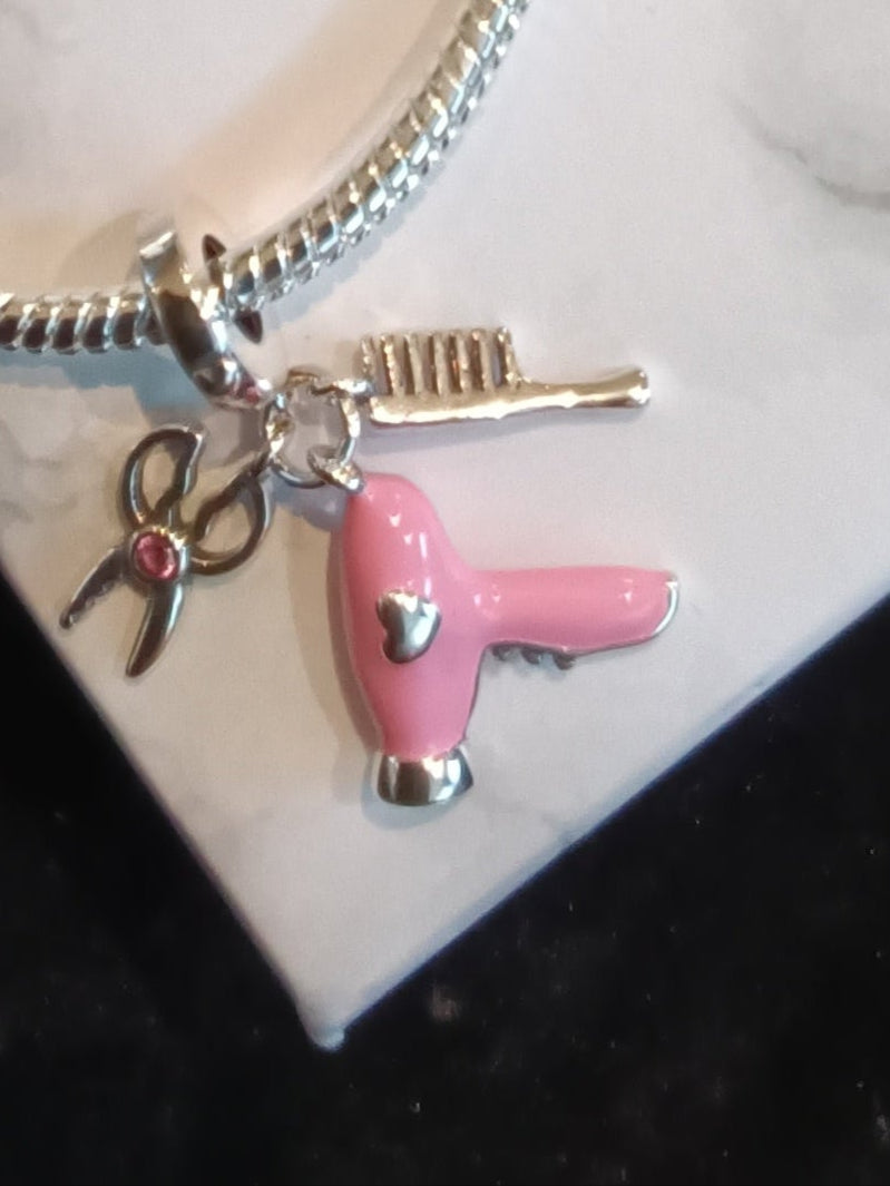 Gliederarmband + Charm Anhänger "Frisör" 925er Sterling Silber