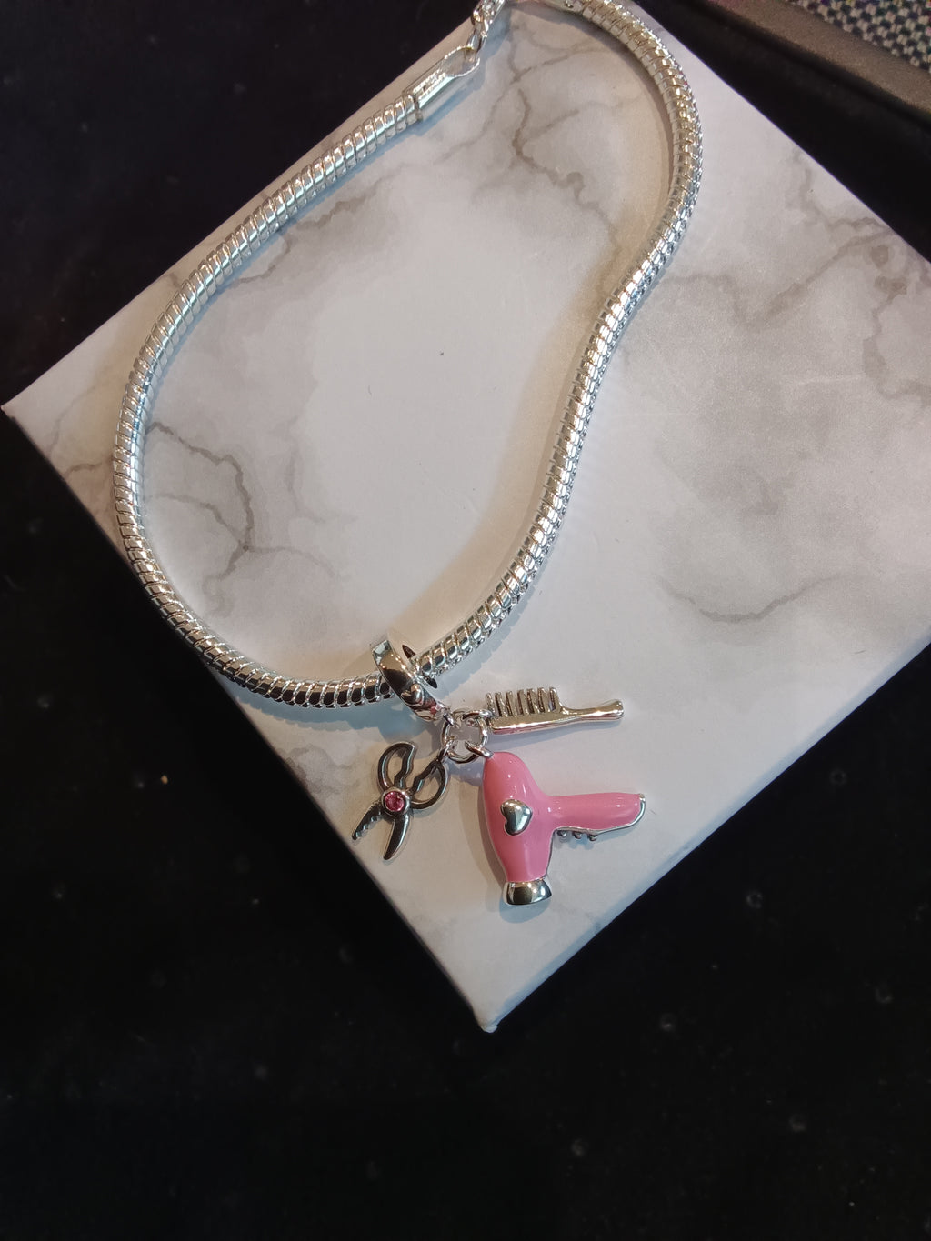 Gliederarmband + Charm Anhänger "Frisör" 925er Sterling Silber