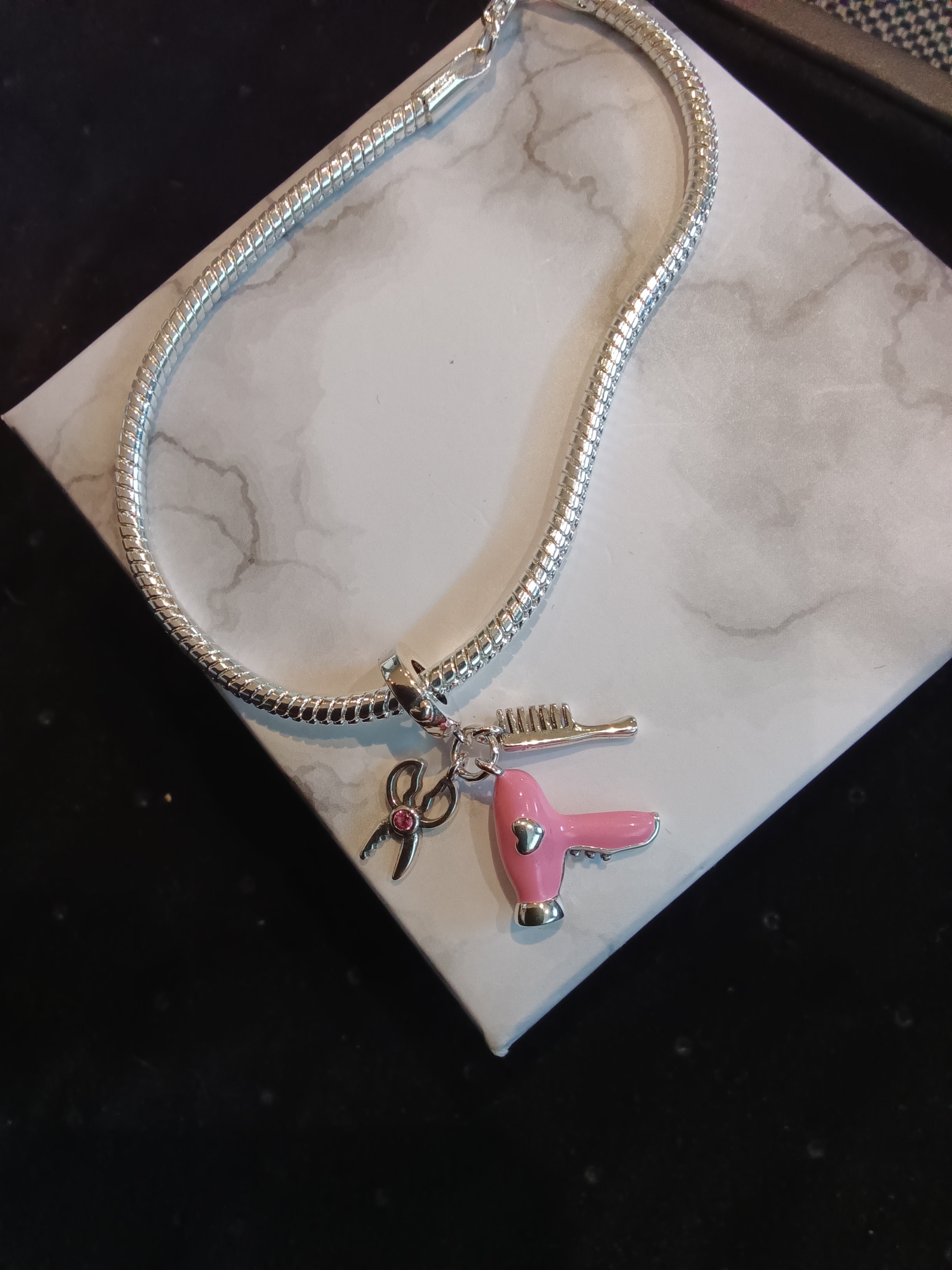 Gliederarmband + Charm Anhänger "Frisör" 925er Sterling Silber