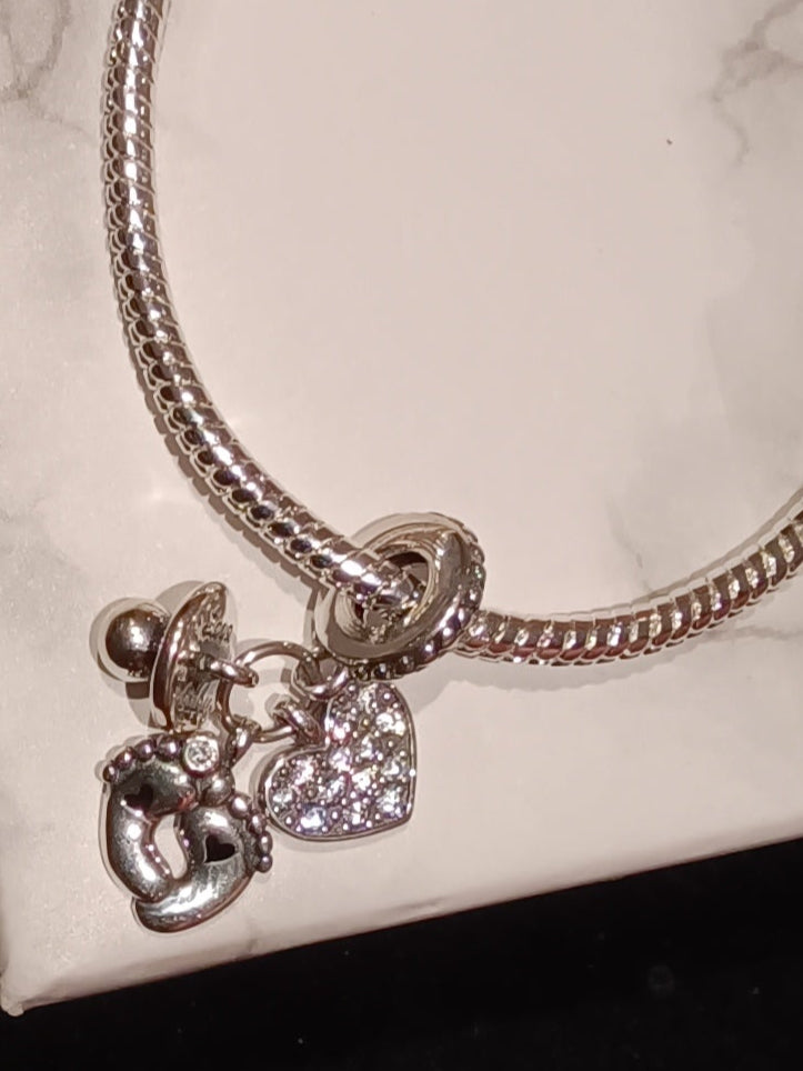Gliederarmband +Charm Anhänger "Baby/Geburt"925er Sterling Silber