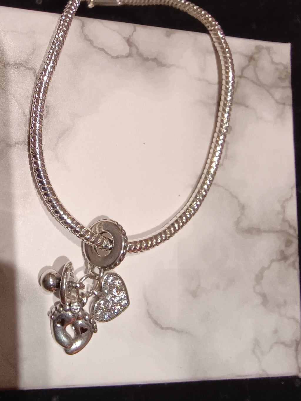 Gliederarmband +Charm Anhänger "Baby/Geburt"925er Sterling Silber