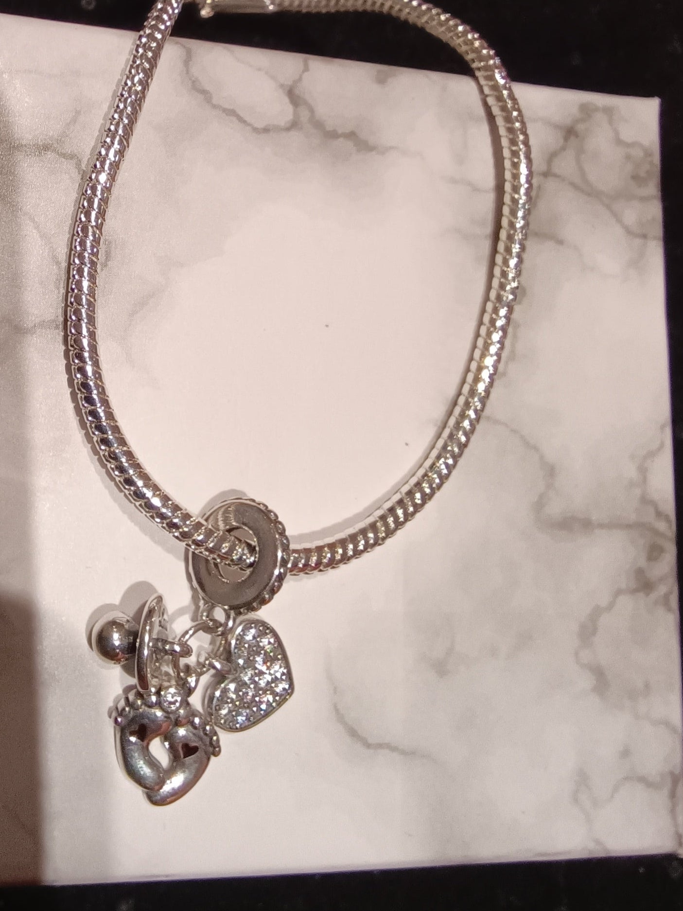 Gliederarmband +Charm Anhänger "Baby/Geburt"925er Sterling Silber