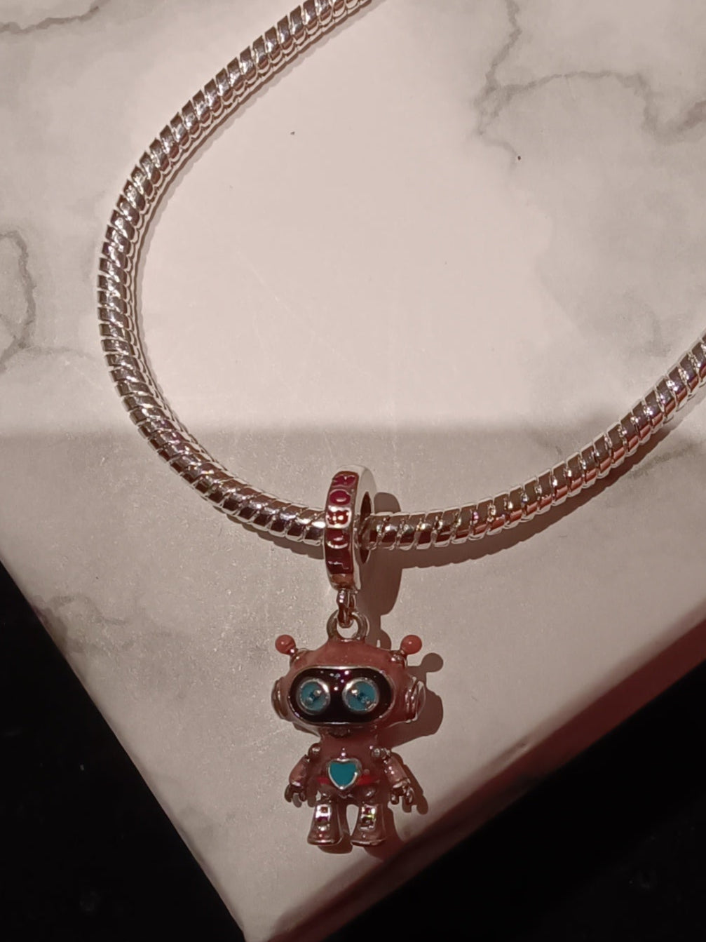 Gliederarmband +Charm Anhänger "Roboter"925er Sterling Silber