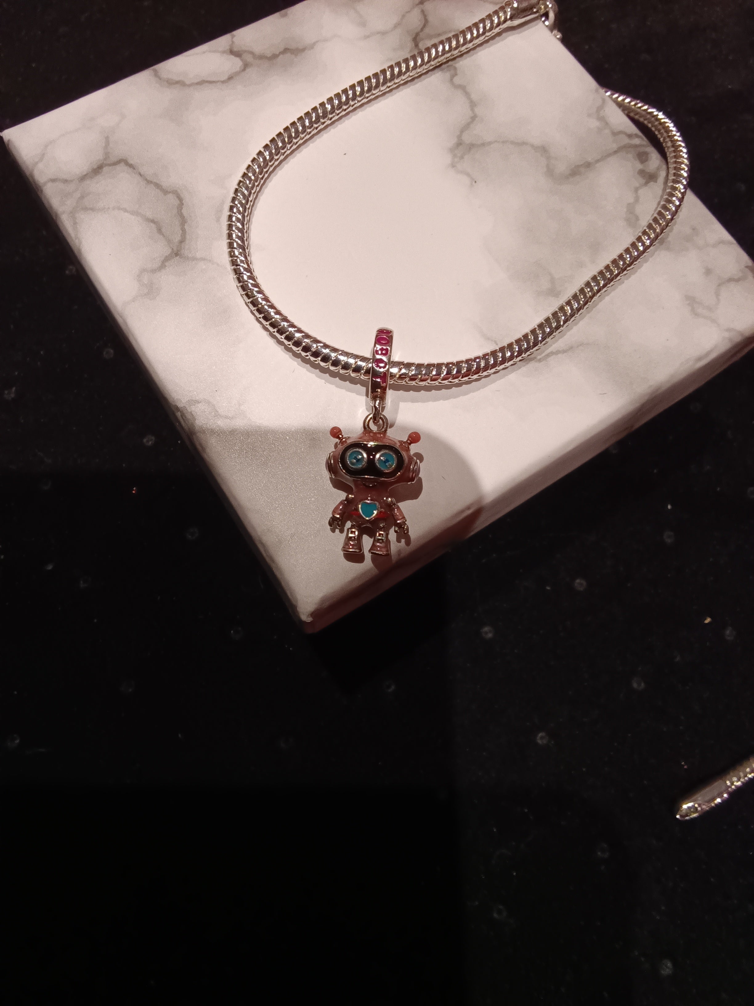 Gliederarmband +Charm Anhänger "Roboter"925er Sterling Silber