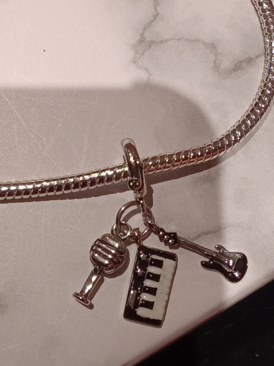 Gliederarmband+Charm Anhänger "Musik/Song" 925 er Sterling Silber