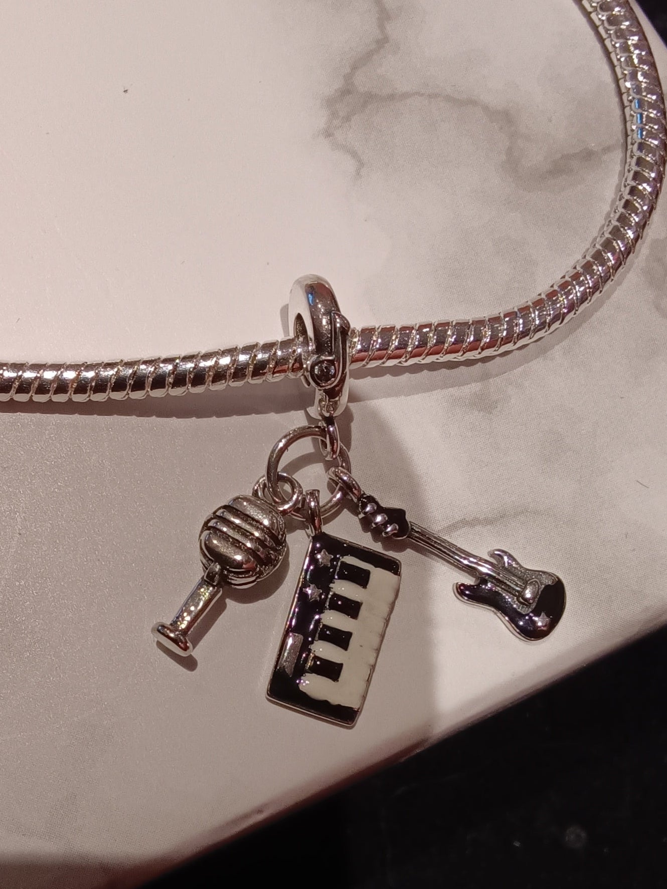 Gliederarmband+Charm Anhänger "Musik/Song" 925 er Sterling Silber