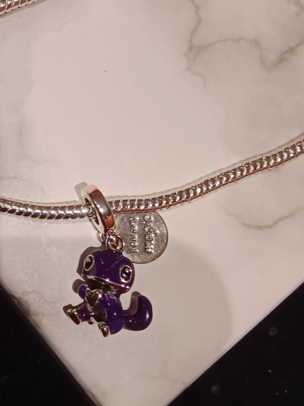 Gliederarmband +Charm Anhänger "lila Gecko" 925 er Sterling Silber