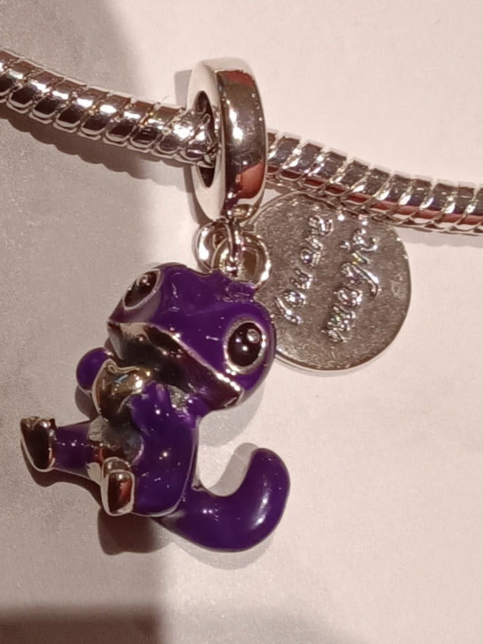 Gliederarmband +Charm Anhänger "lila Gecko" 925 er Sterling Silber