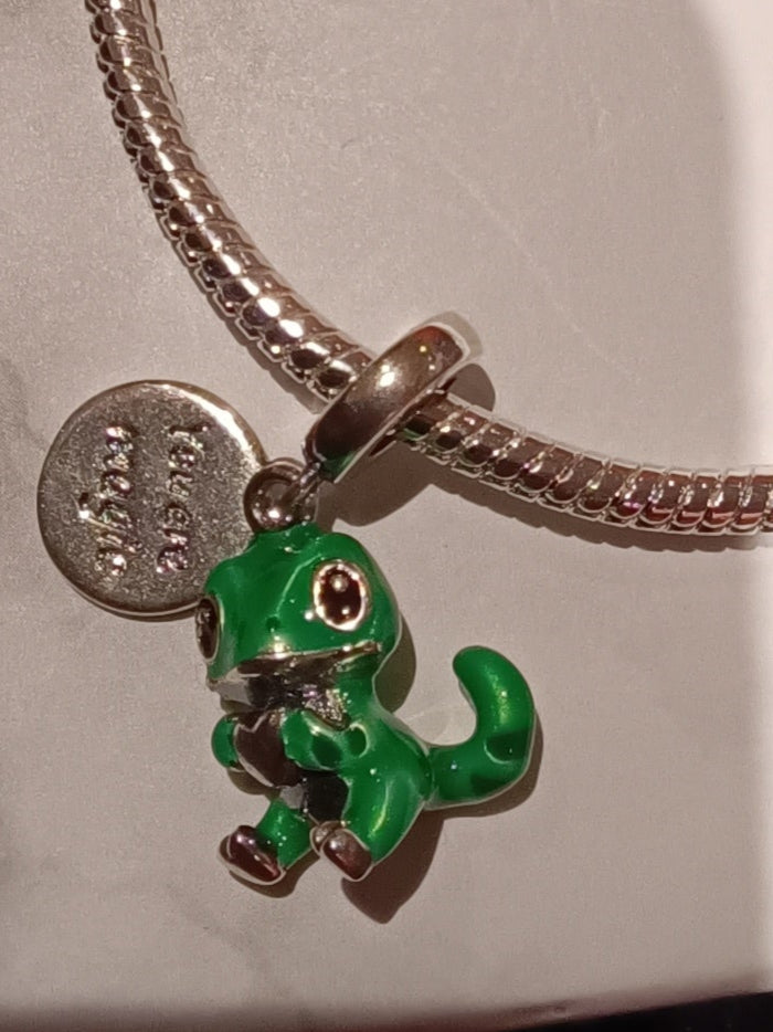 Gliederarmband+ Charm Anhänger "grüner Gecko" 925 er Sterling Silber