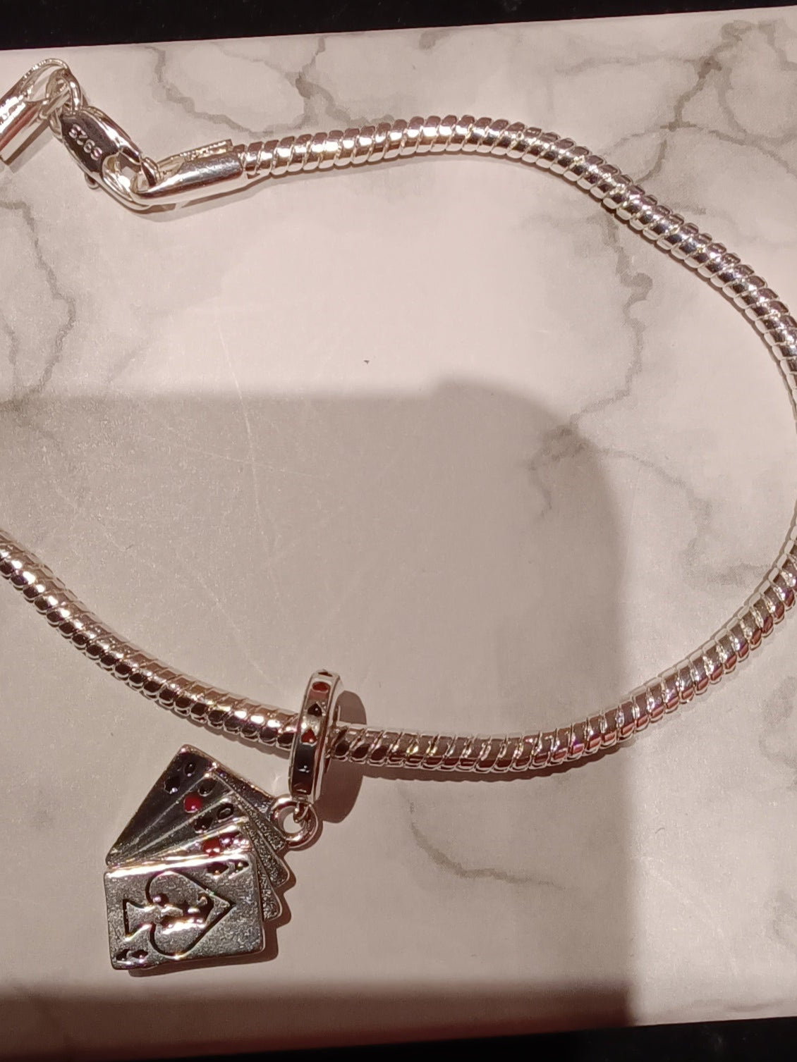 Gliederarmband+Charm Anhänger "Karten/Spiel" 925 er Sterling Silber