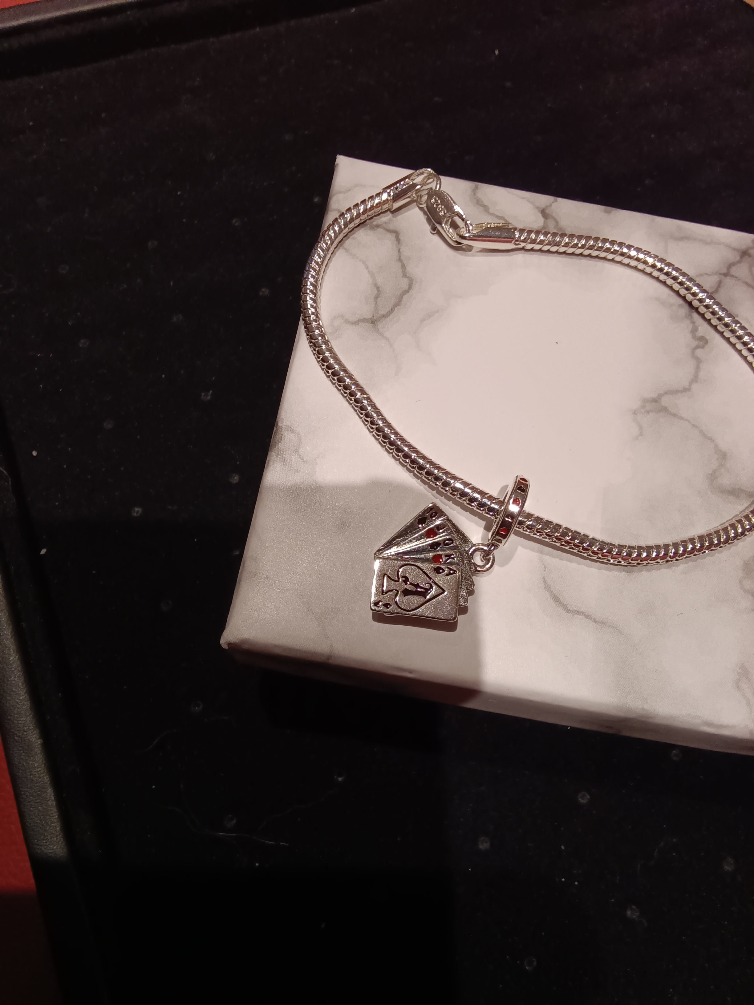 Gliederarmband+Charm Anhänger "Karten/Spiel" 925 er Sterling Silber