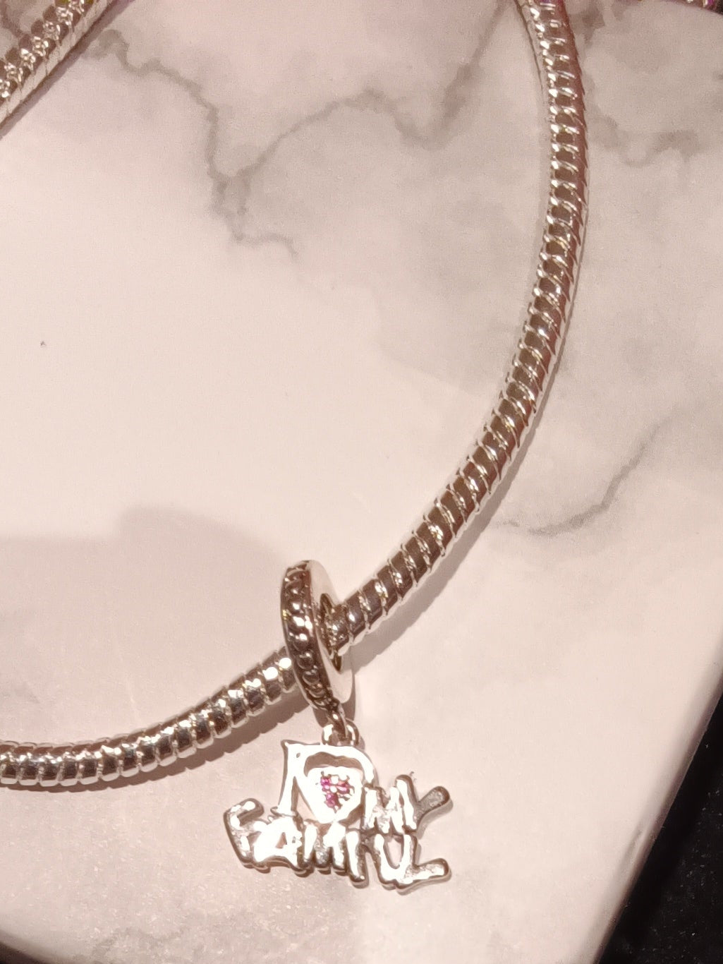 Gliederarmband+ Charm Anhänger "Family"925er Sterling Silber