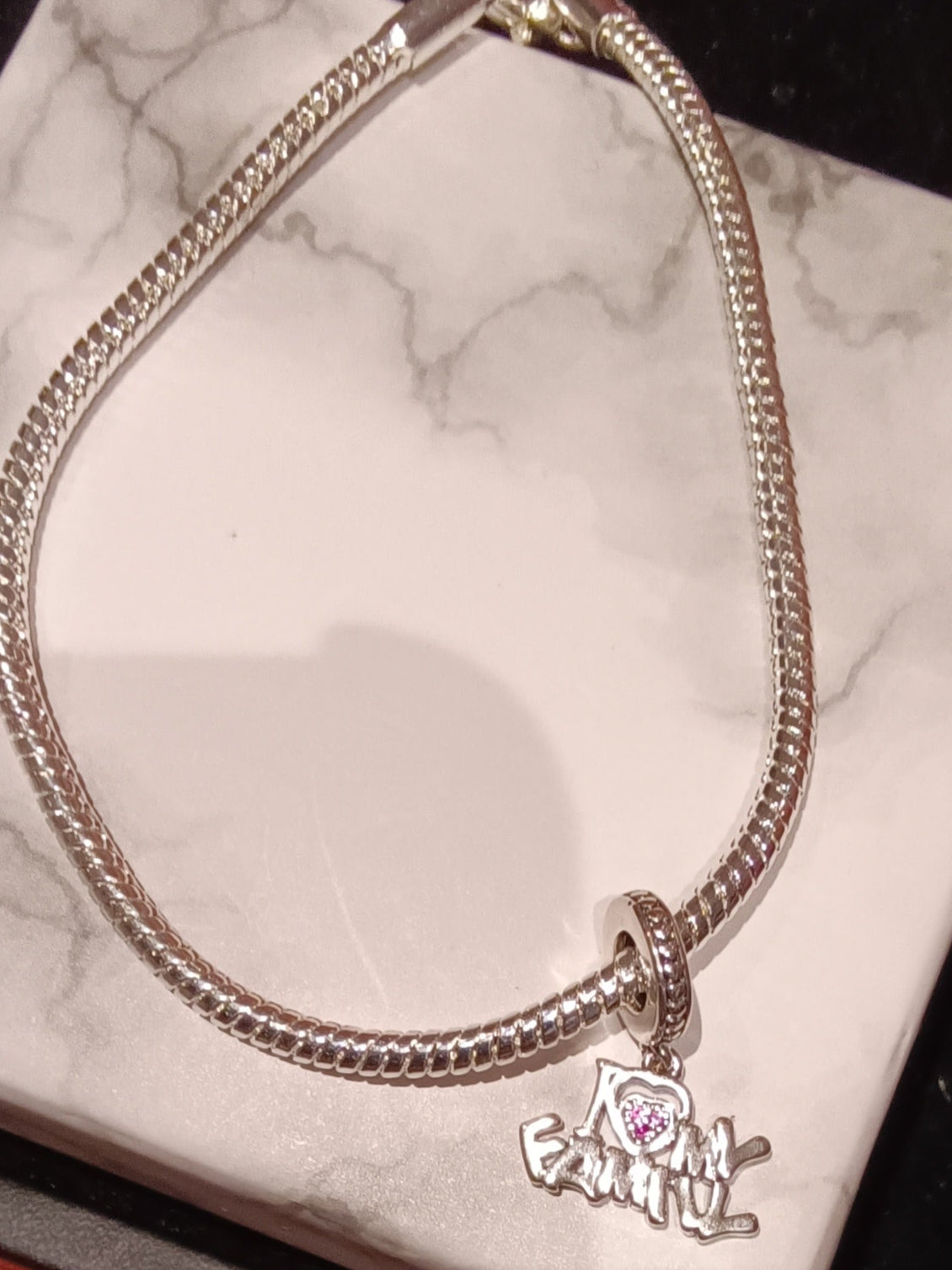 Gliederarmband+ Charm Anhänger "Family"925er Sterling Silber