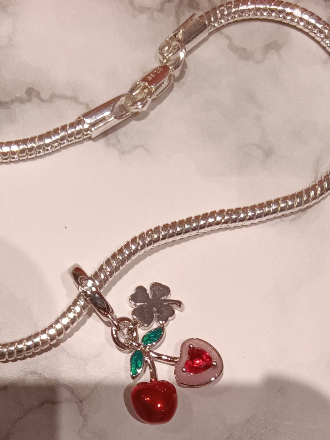 Gliederarmband+Charm Anhänger "Kirsche" 925 er Sterling Silber