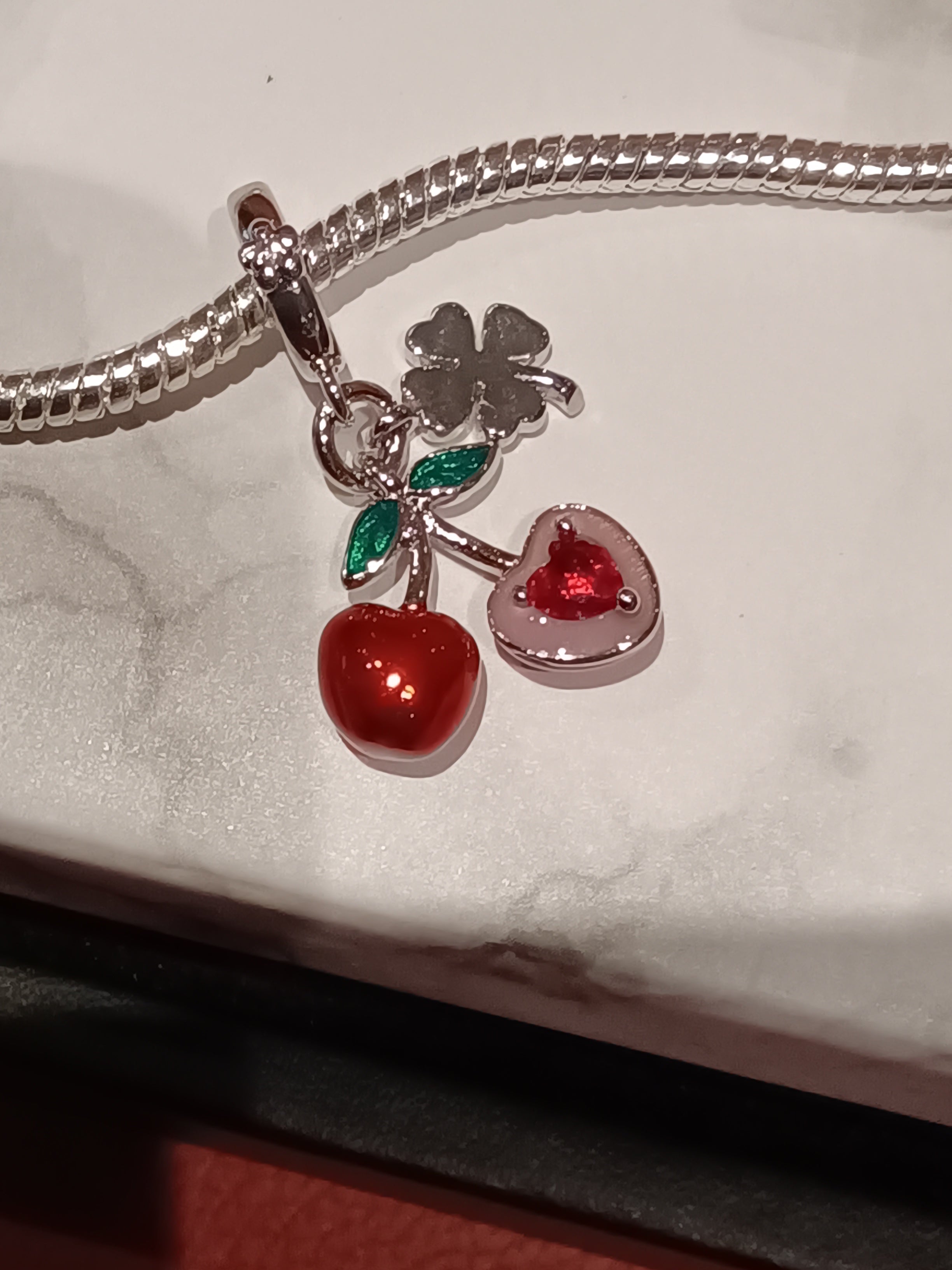 Gliederarmband+Charm Anhänger "Kirsche" 925 er Sterling Silber