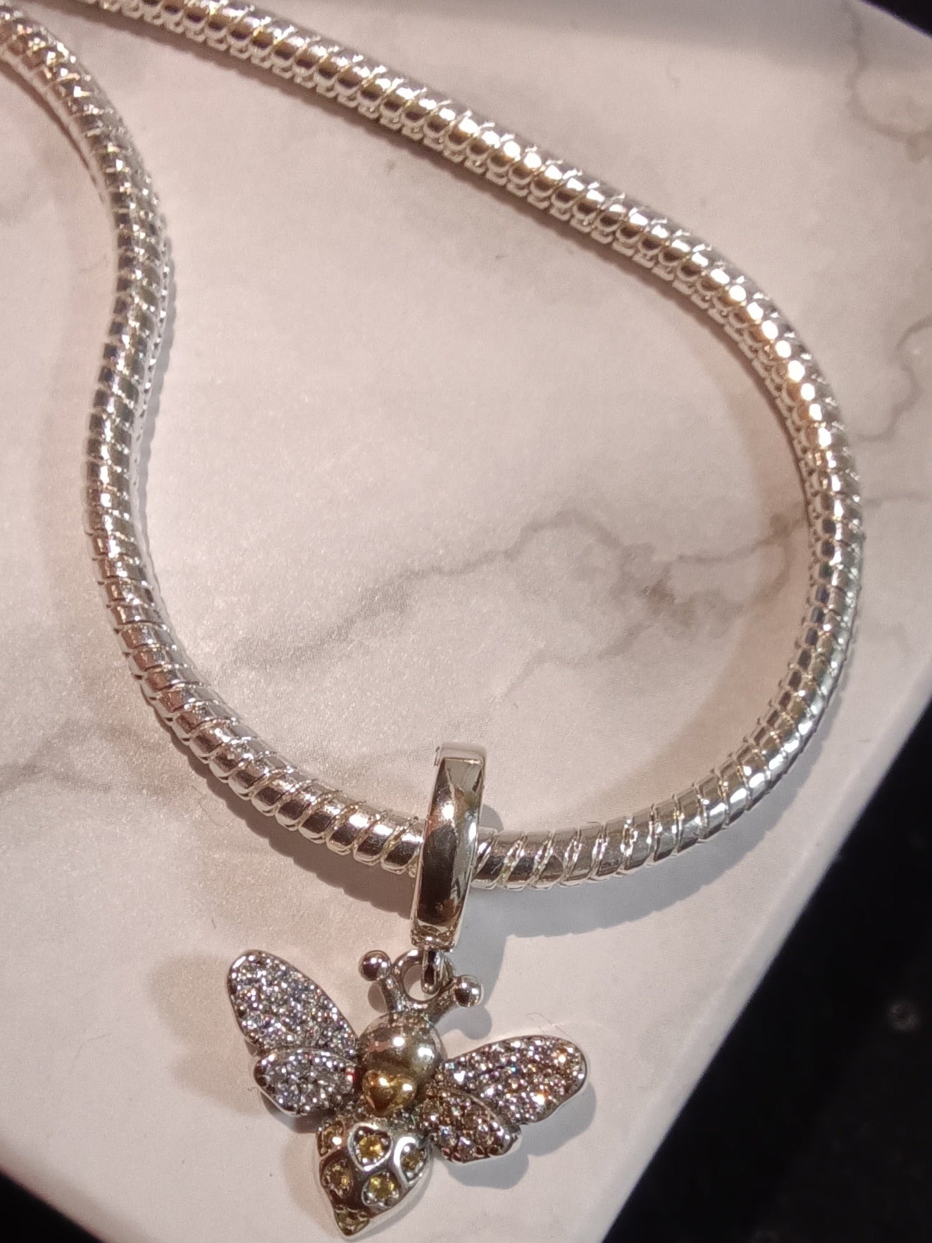 Gliederarmband+Charm Anhänger "Fliege" 925 er Sterling Silber