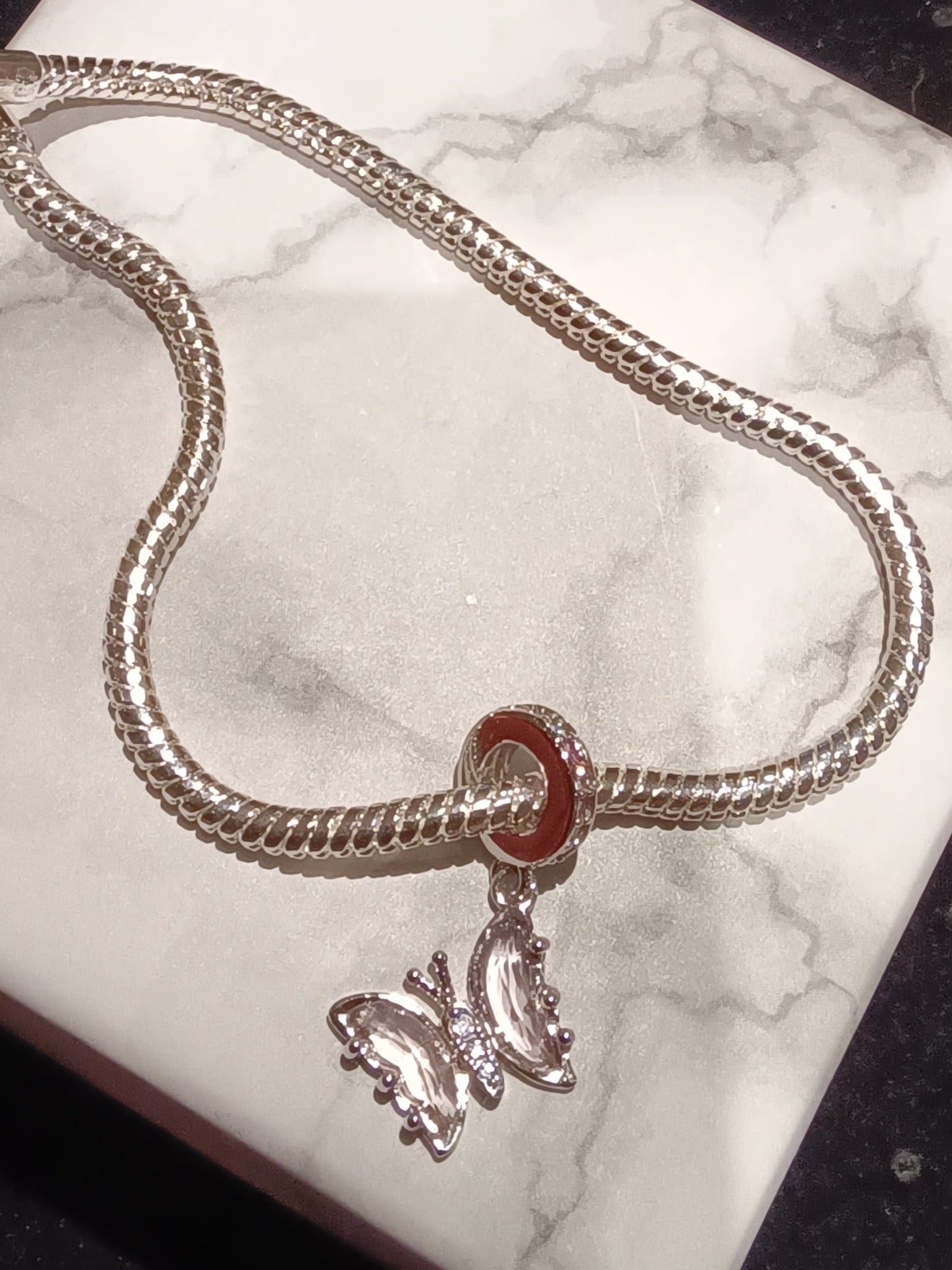 Gliederarmband+Charm Anhänger "rosa Schmetterling"