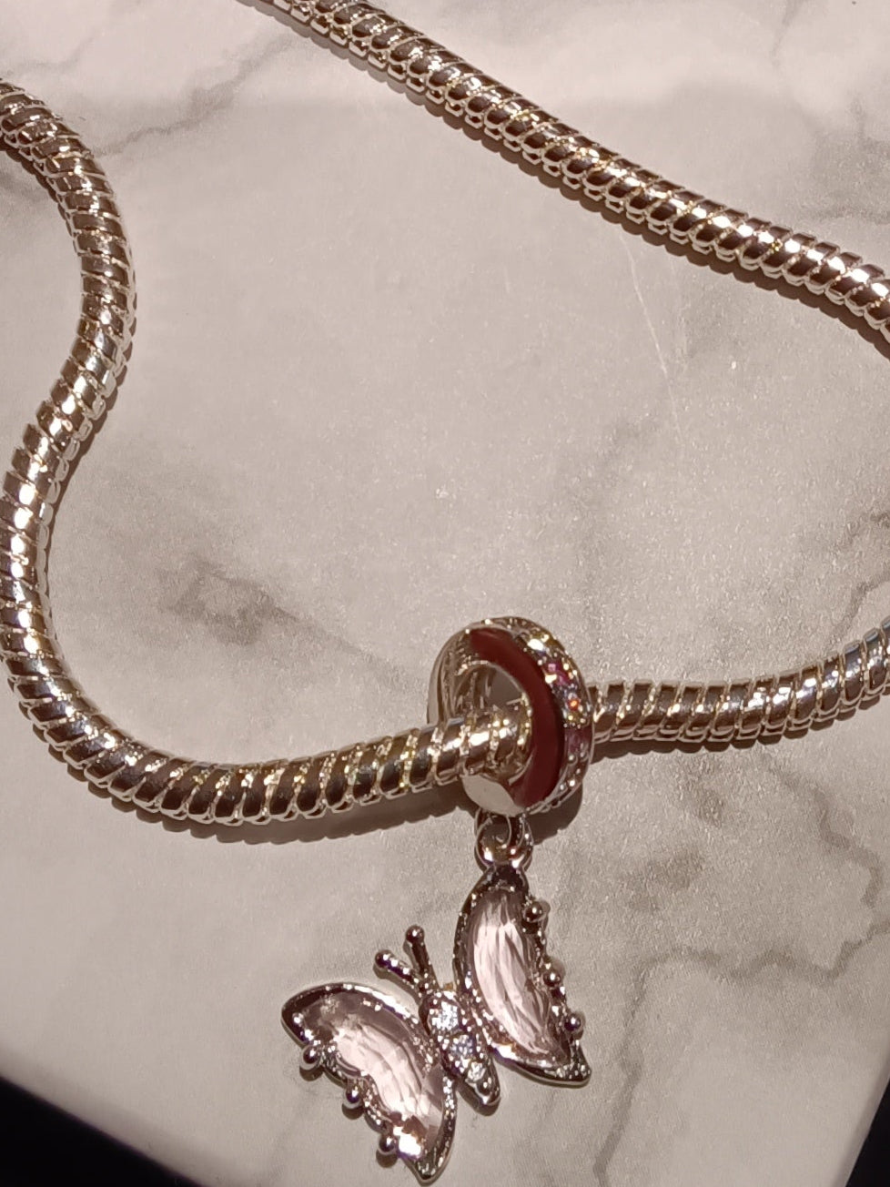 Gliederarmband+Charm Anhänger "rosa Schmetterling"