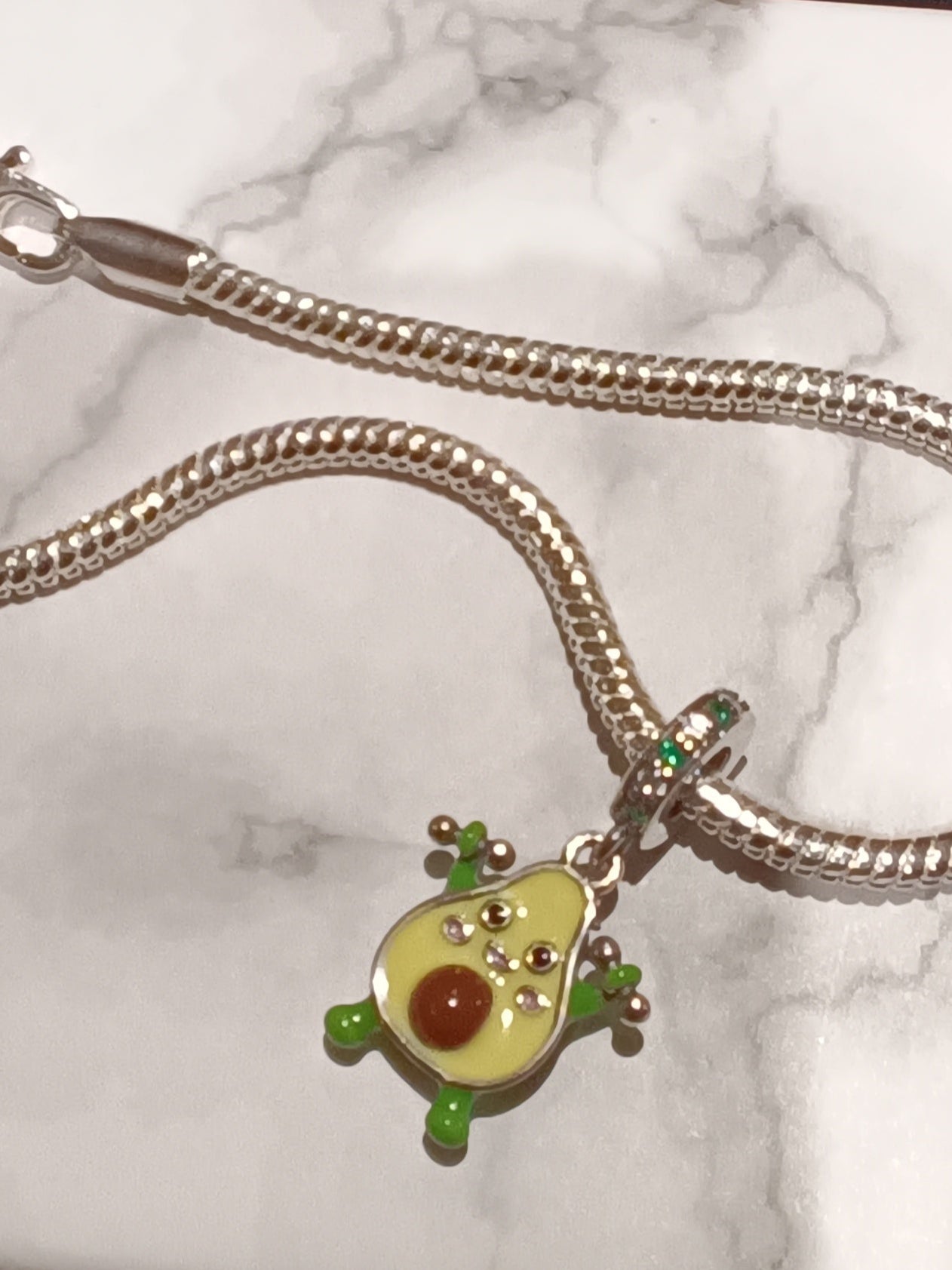 Gliederarmband +Charm Anhänger "Avocado"925er Sterling Silber