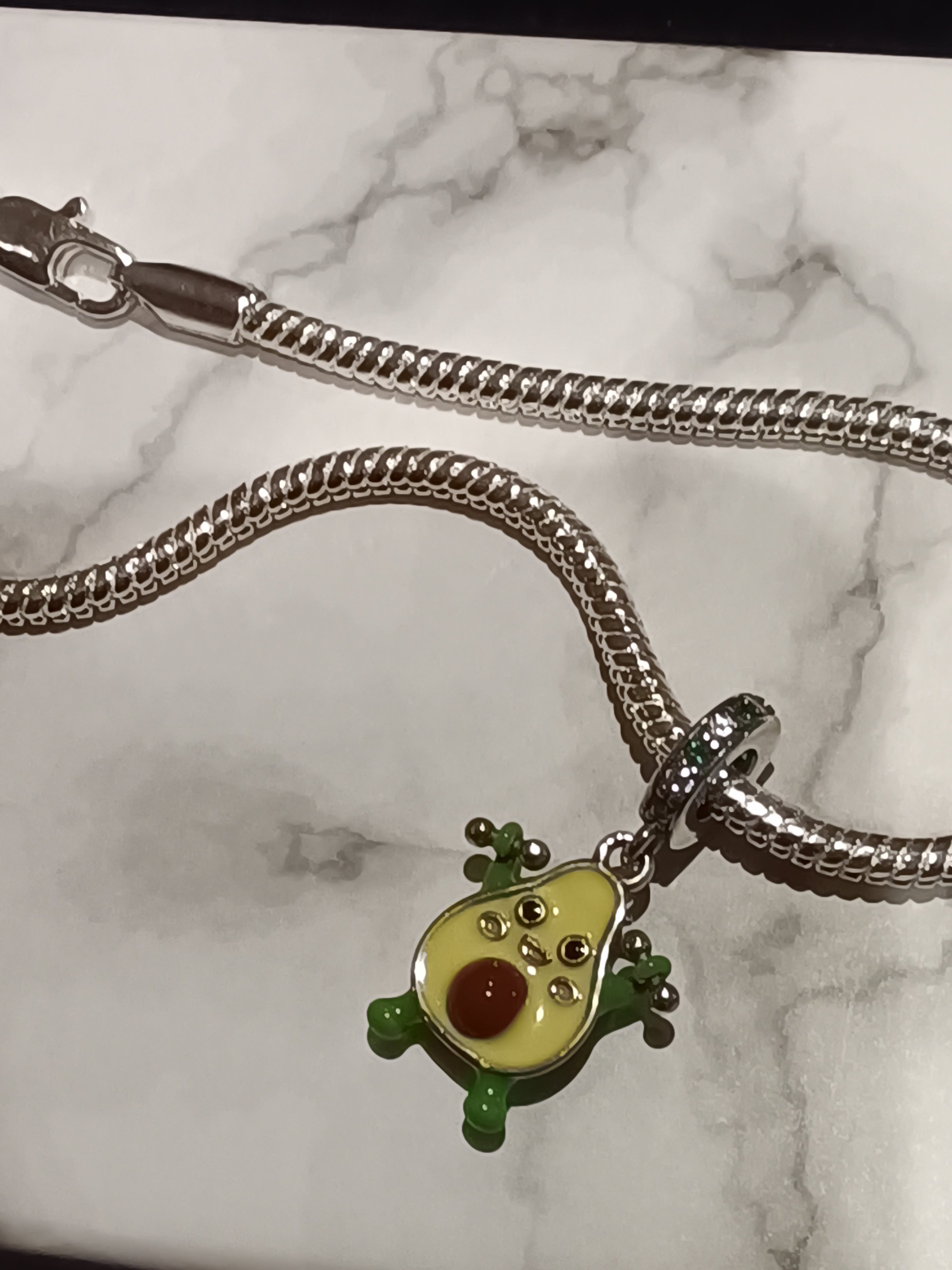Gliederarmband +Charm Anhänger "Avocado"925er Sterling Silber