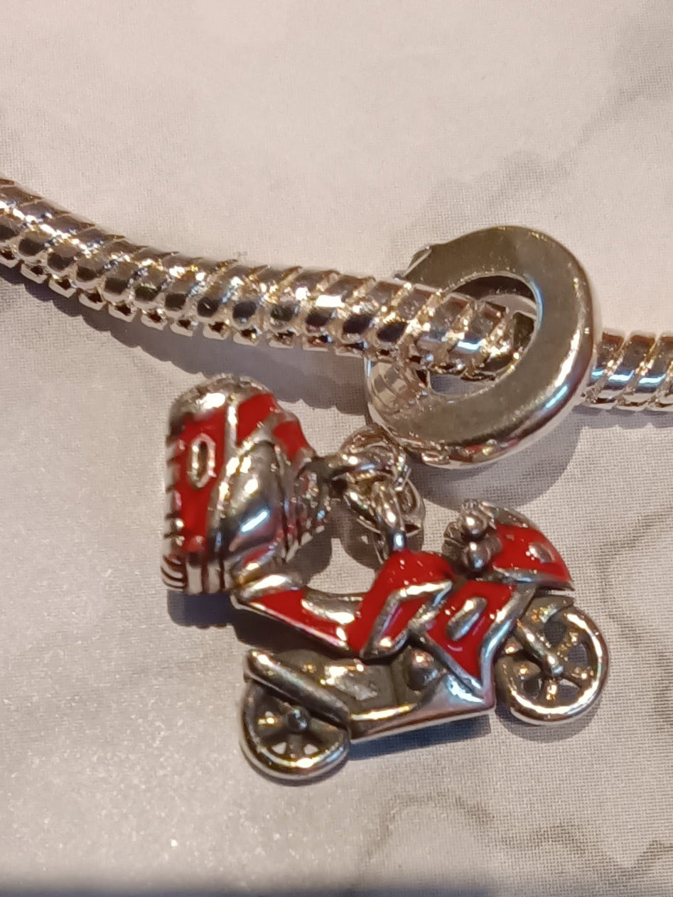 Gliederarmband+Charm Anhänger "Motorrad/Helm"925er Sterling Silber
