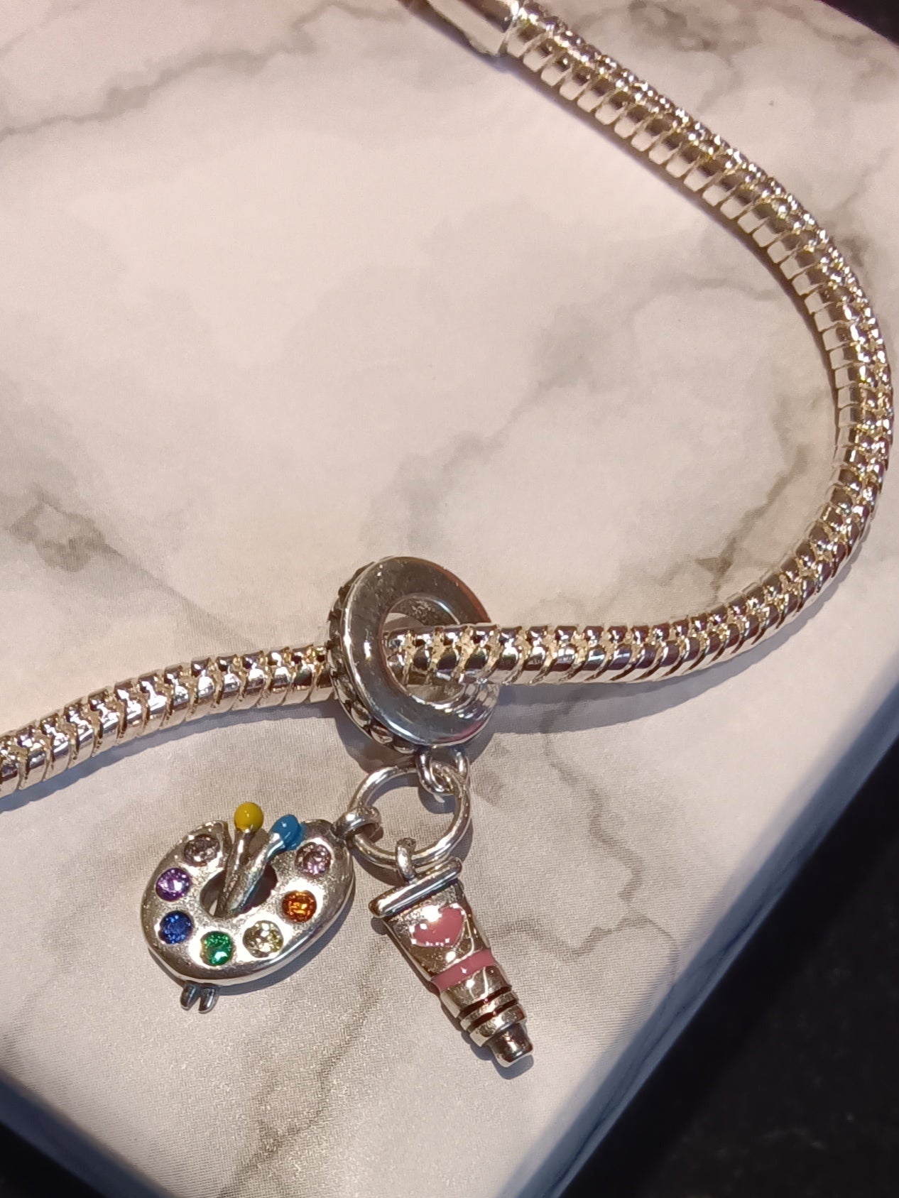 Gliederarmband+Charm-Anhänger "Künstler/Maler"925er Sterling Silber